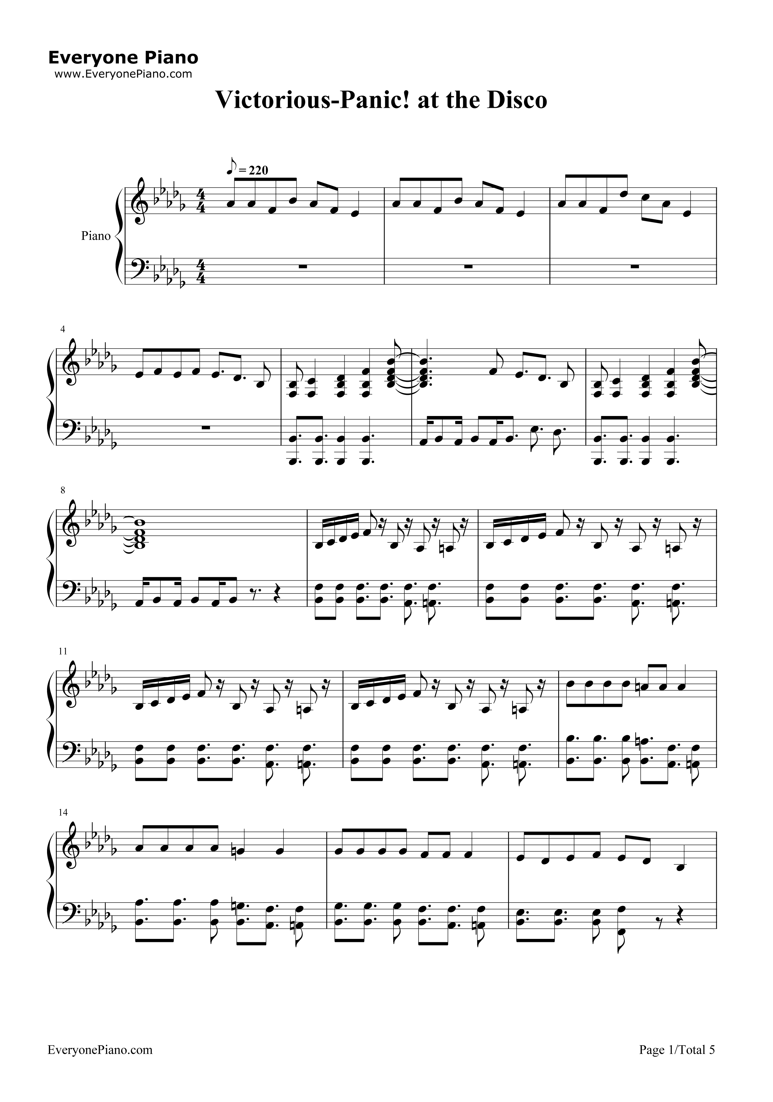 Victorious钢琴谱-Panic at the Disco1