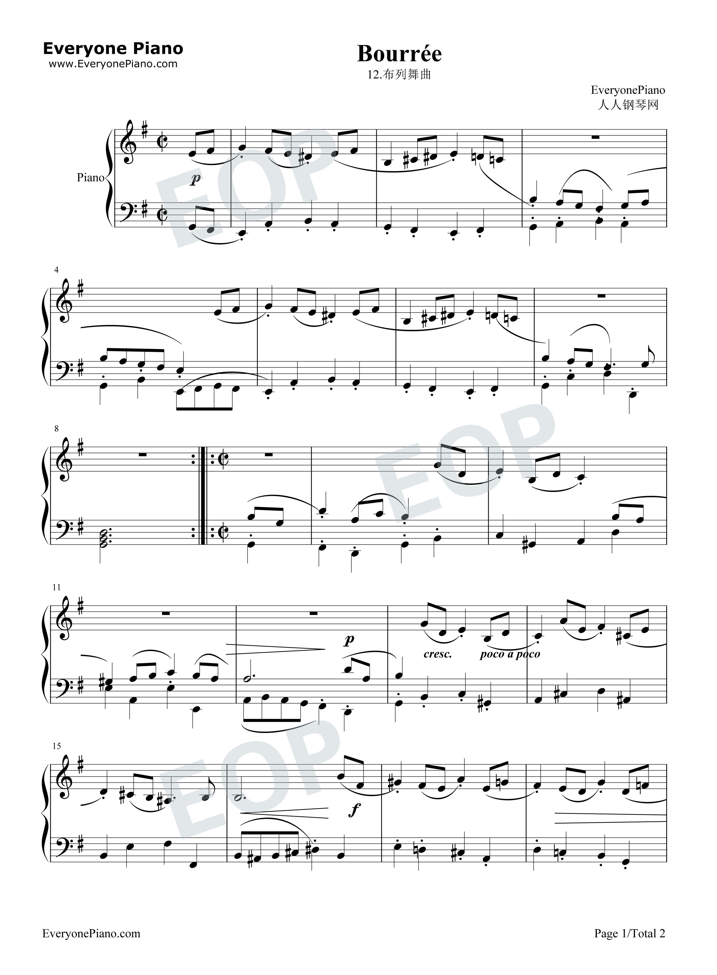 布列舞曲 12钢琴谱-巴赫1