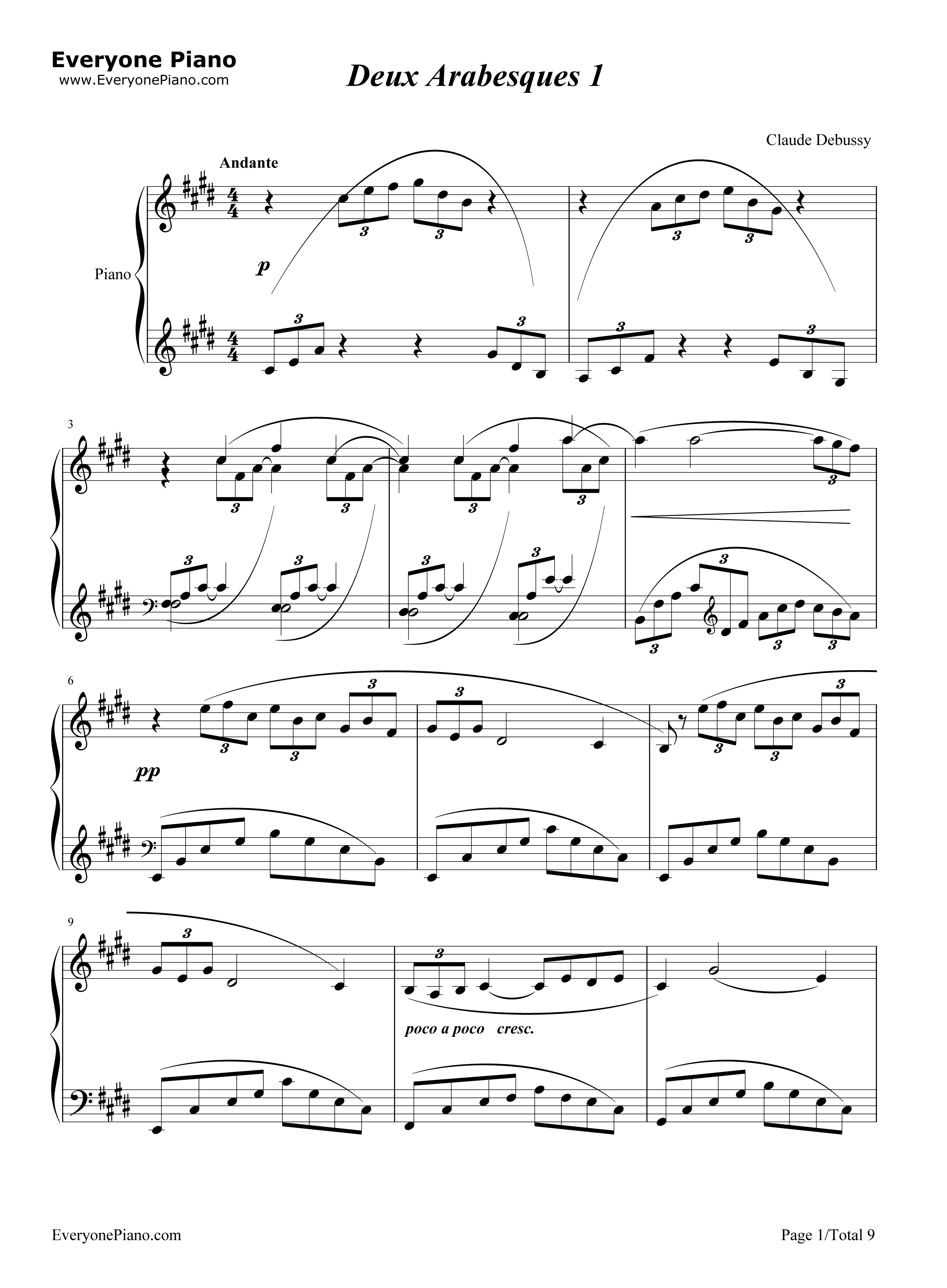 Arabesque No. 1钢琴谱-Claude Debussy1