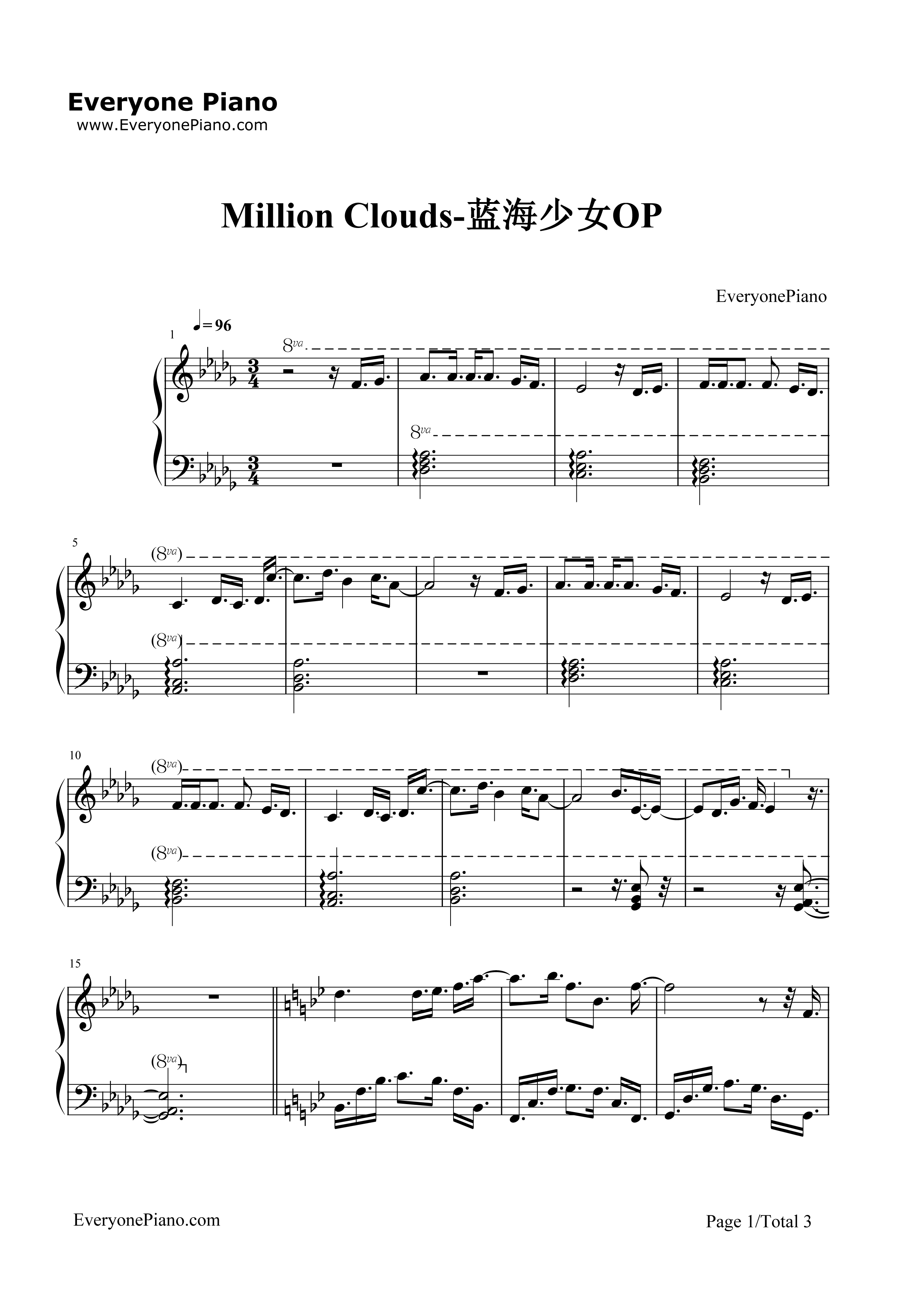 Million Clouds钢琴谱-坂本真绫1