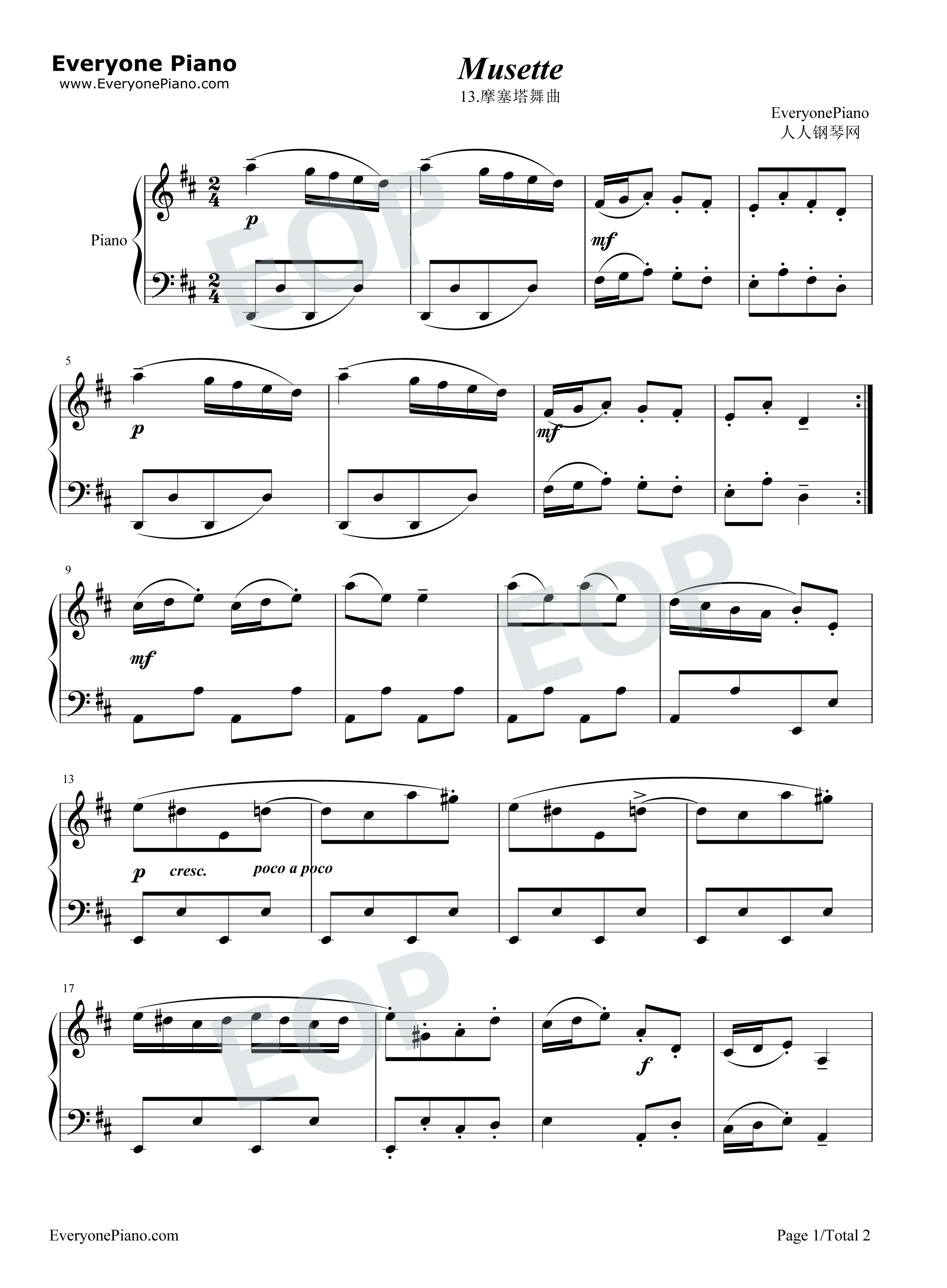 摩塞塔舞曲 13钢琴谱-巴赫1