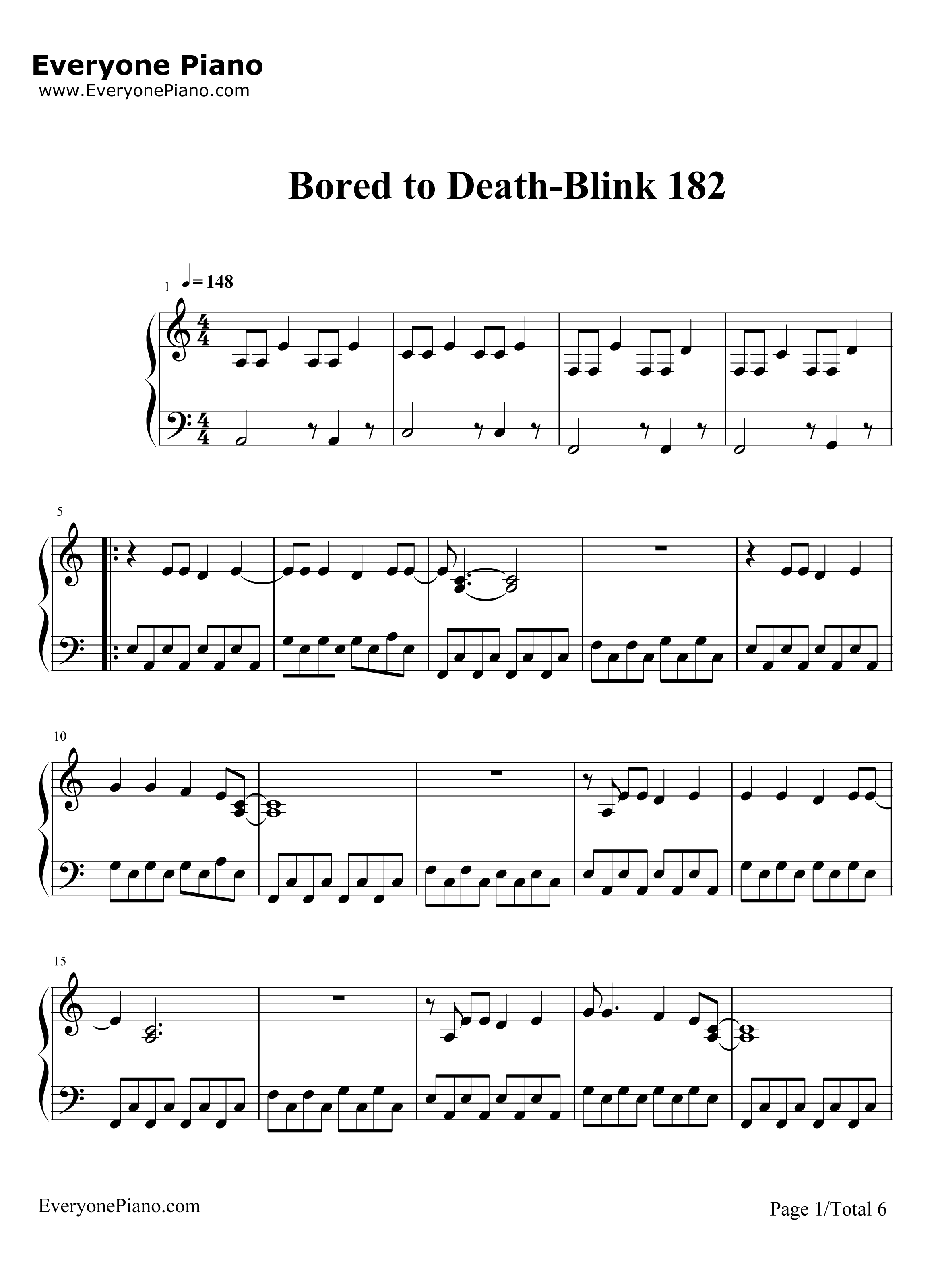 BoredtoDeath钢琴谱-Blink1821