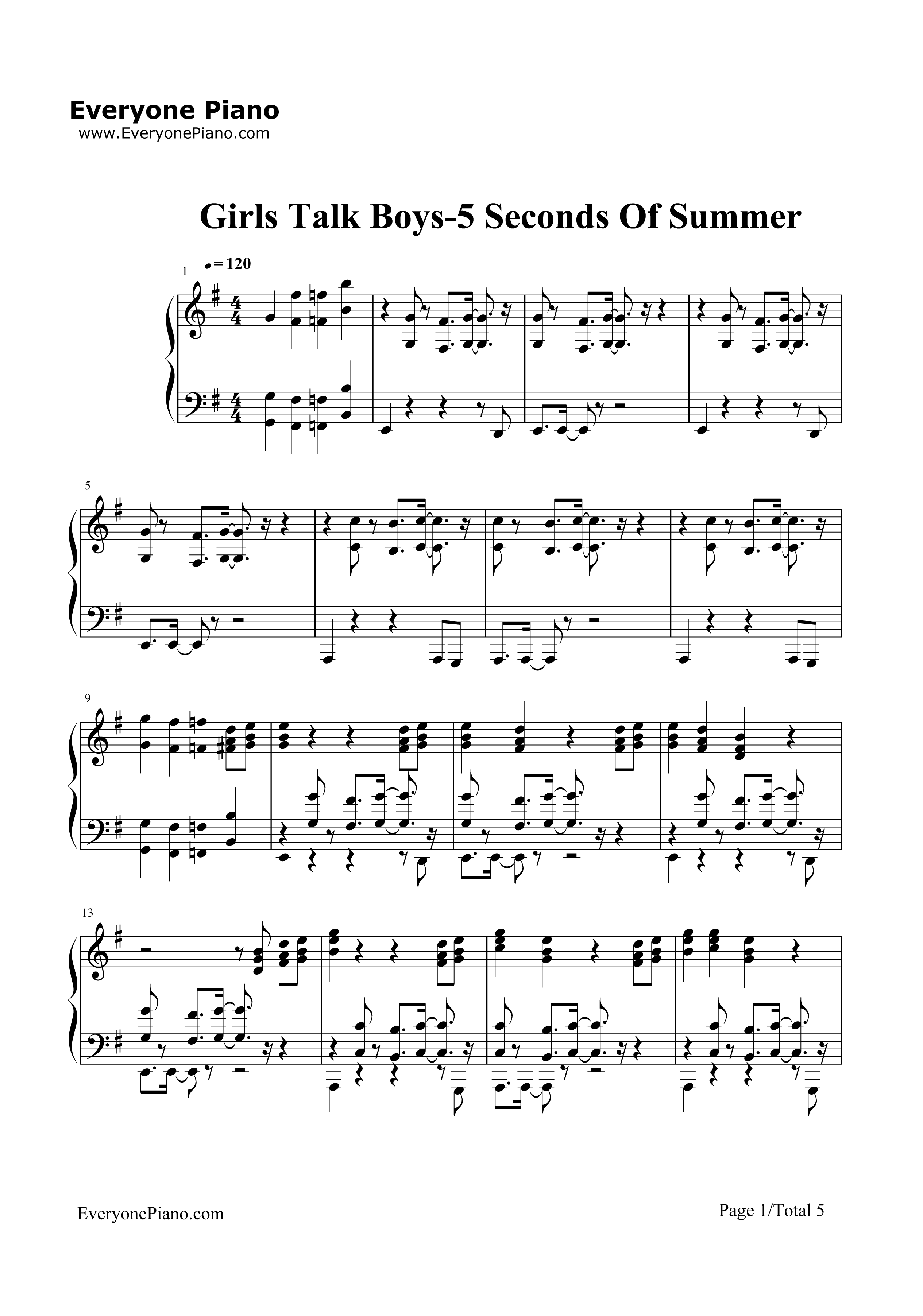 Girls Talk Boys钢琴谱-5 Seconds Of Summer1