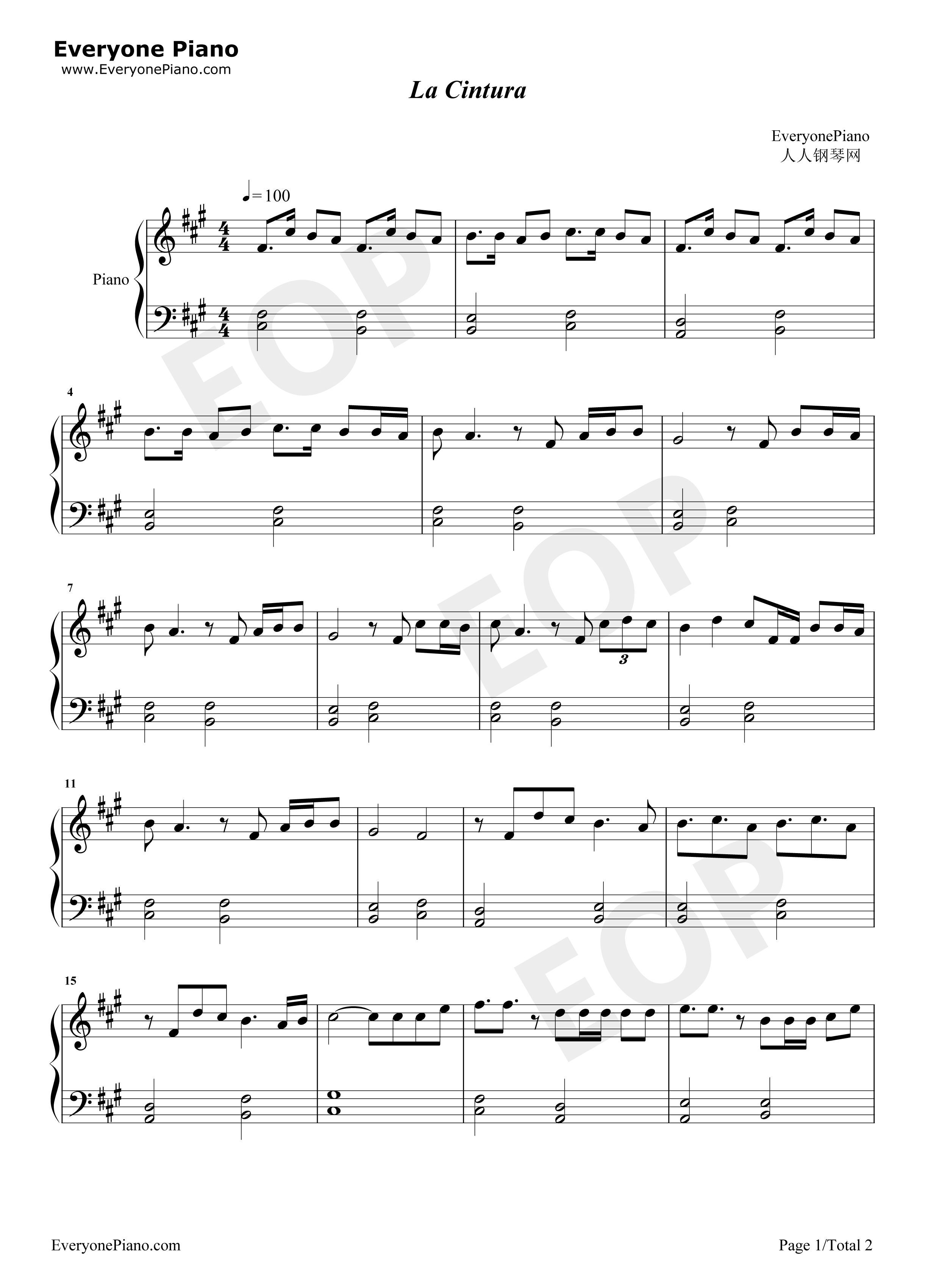 La Cintura钢琴谱-Alvaro Soler1