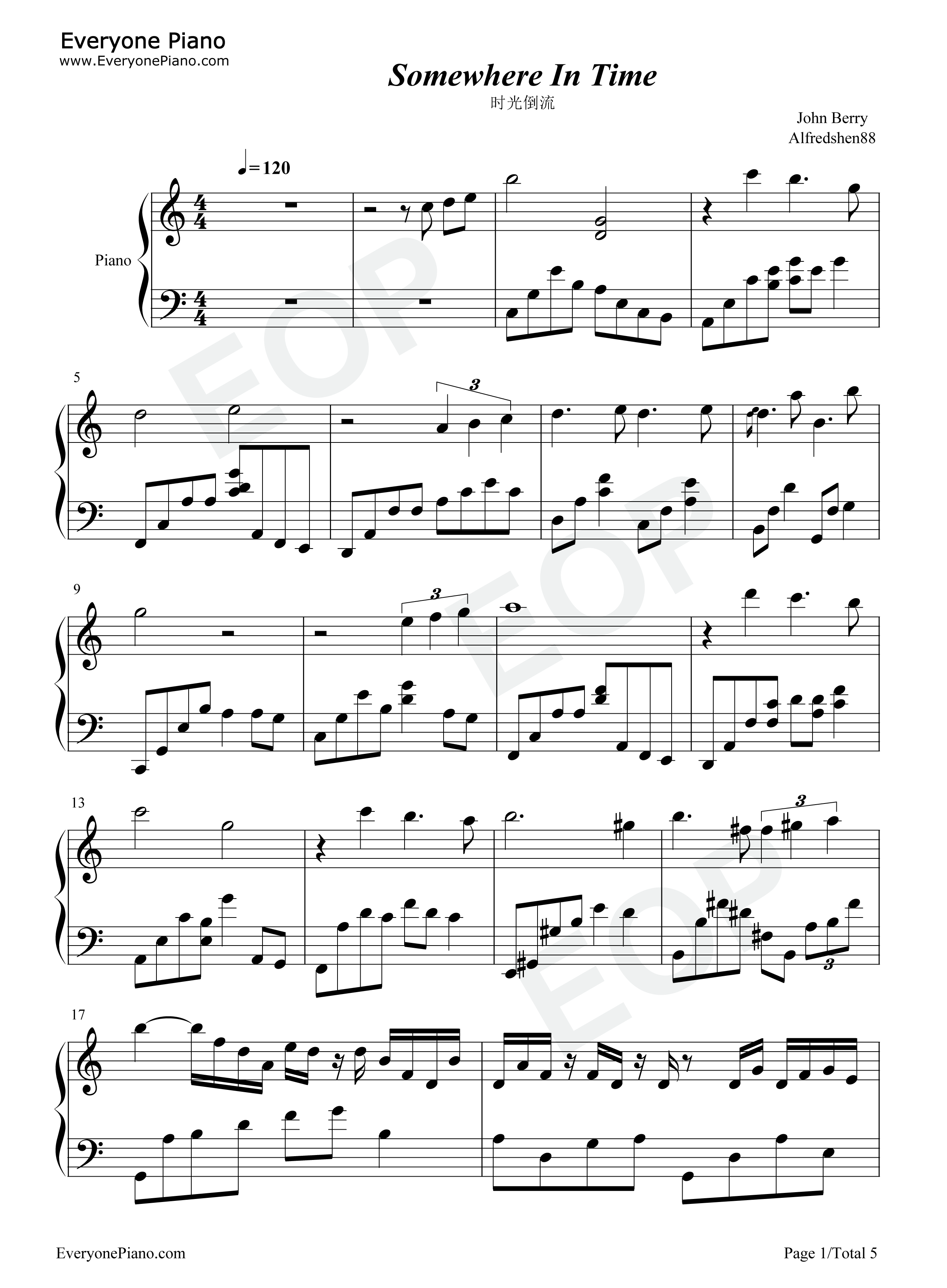 时光倒流钢琴谱-JOHN BEANY1