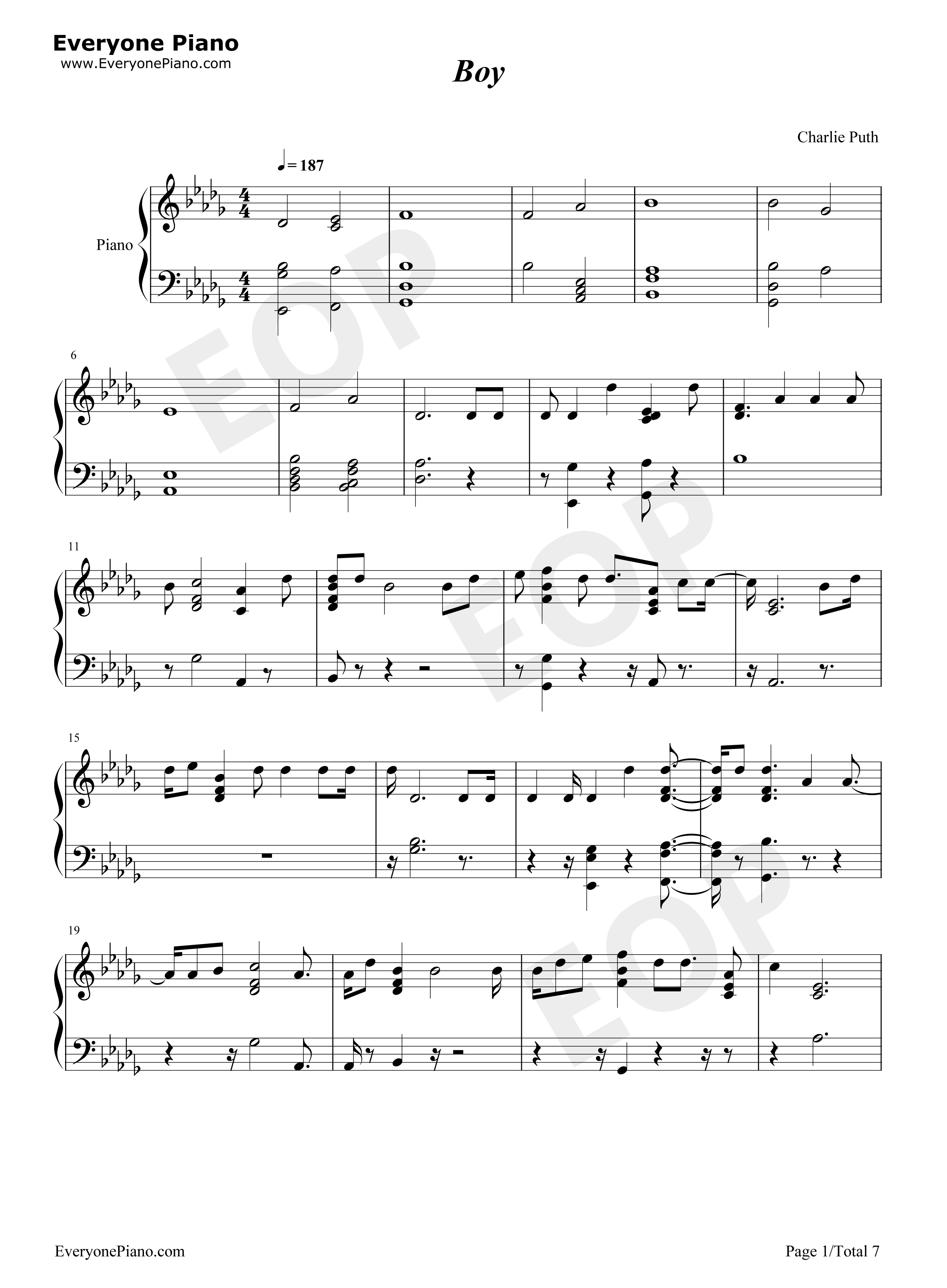 Boy钢琴谱-Charlie Puth1