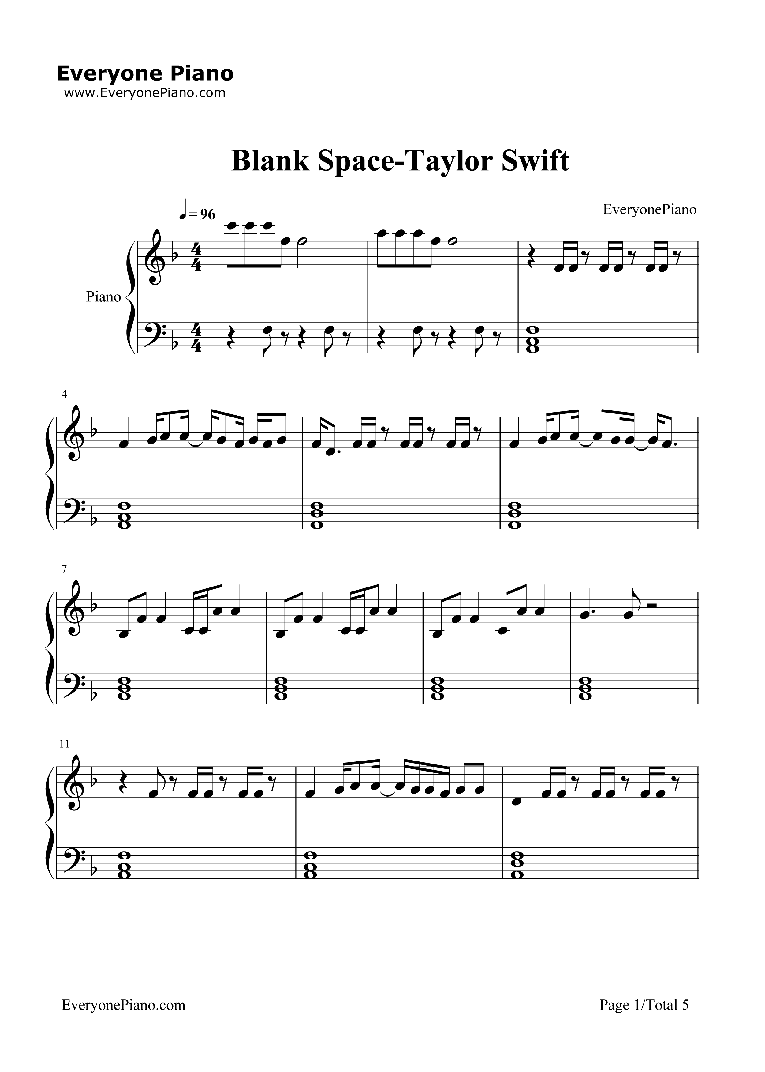 Blank Space钢琴谱-Taylor Swift1