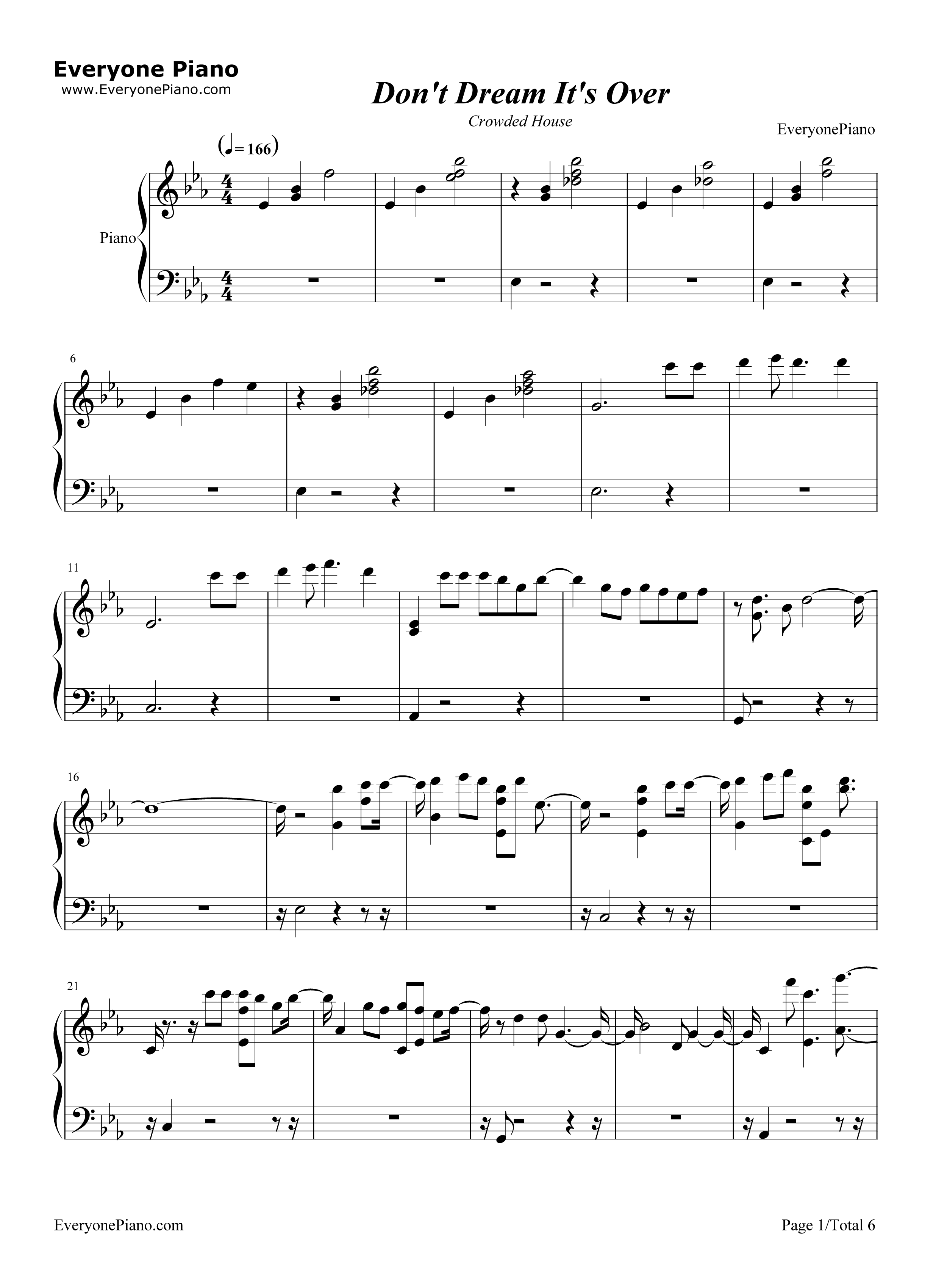 Don't Dream It's Over钢琴谱-Crowded House1