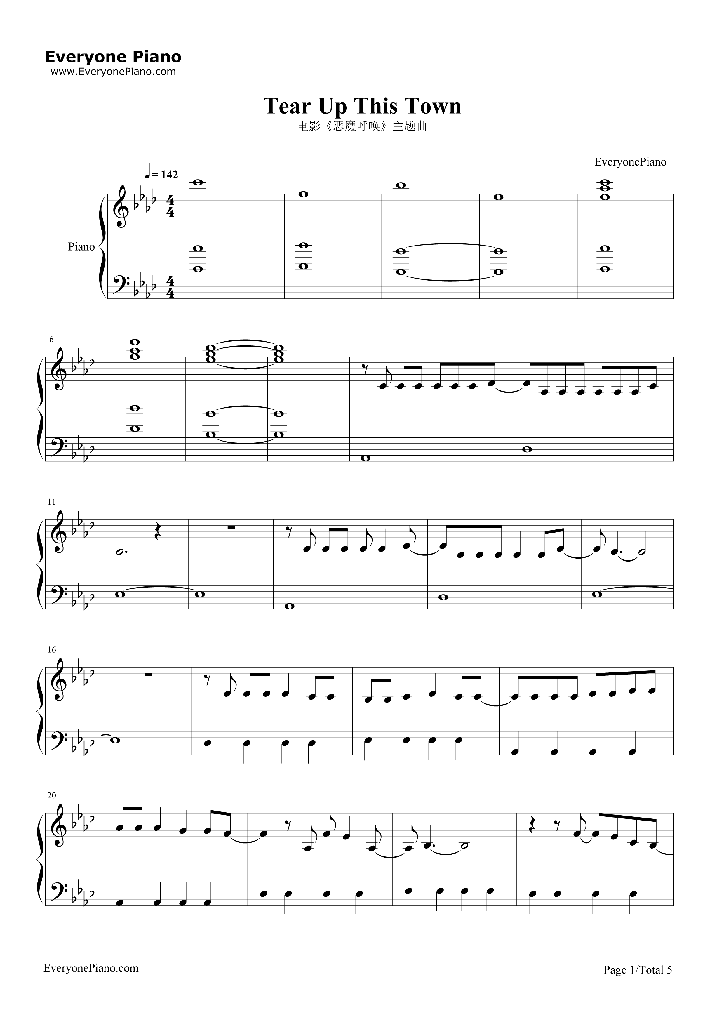 Tear Up This Town钢琴谱-Keane1