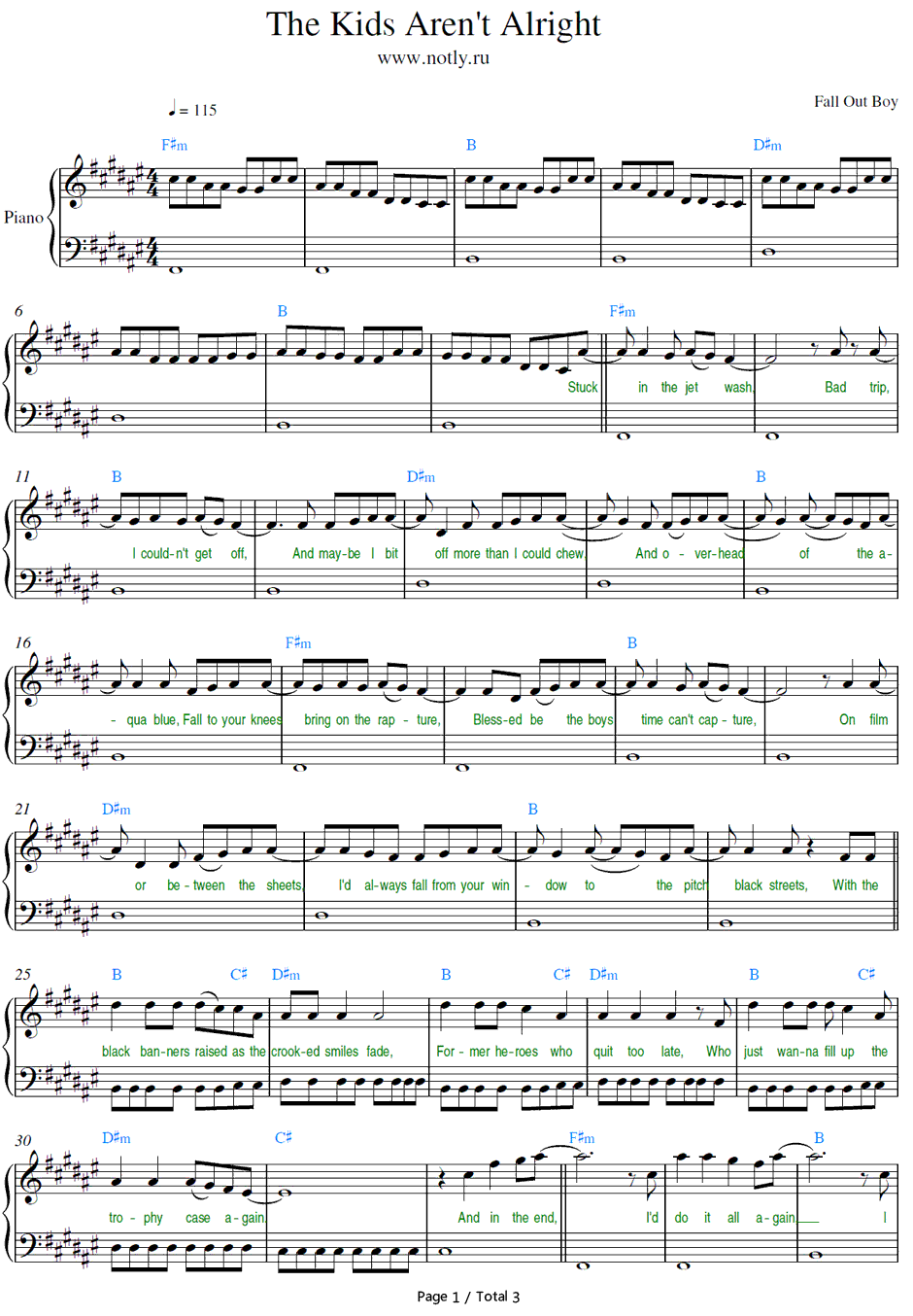 The Kids Aren't Alright钢琴谱-FallOutBoy1