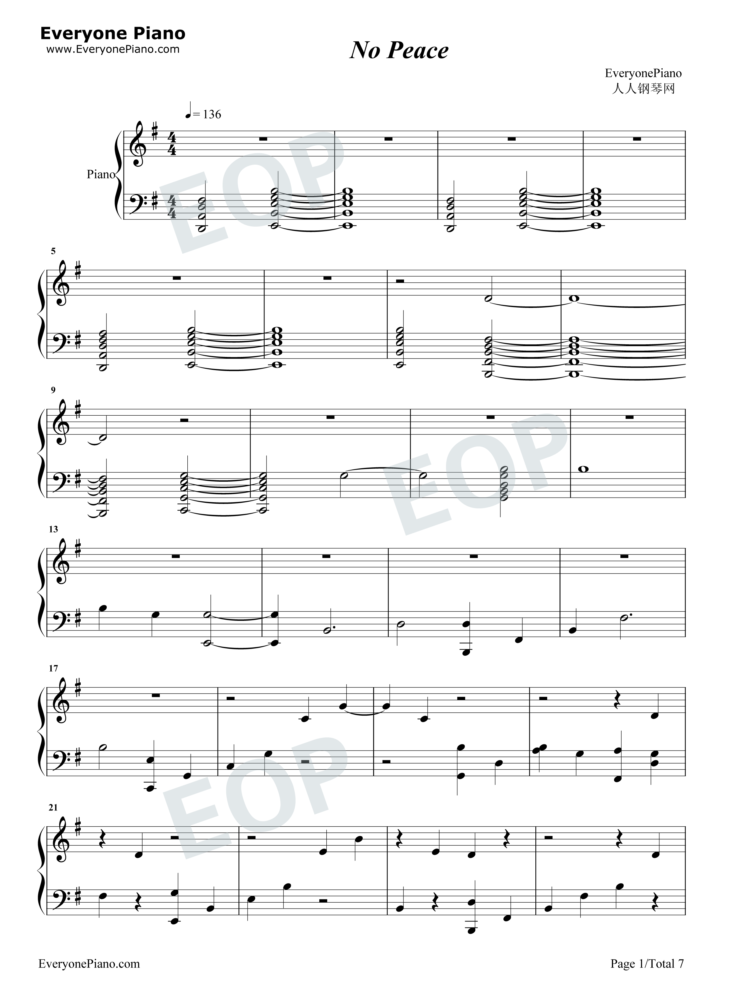 No Peace钢琴谱-Sam Smith YEBBA1