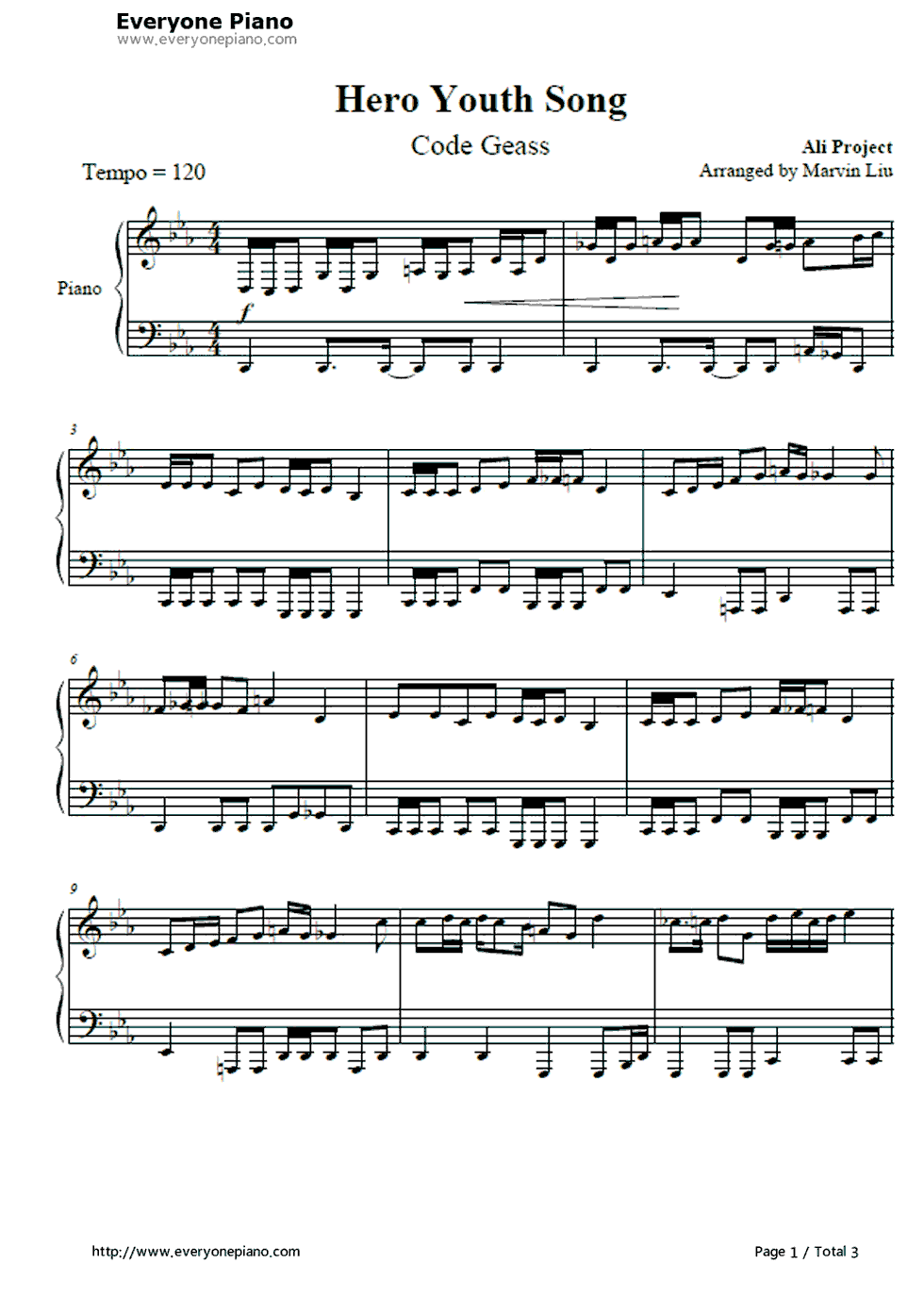 勇侠青春讴钢琴谱-ALI PROJECT1