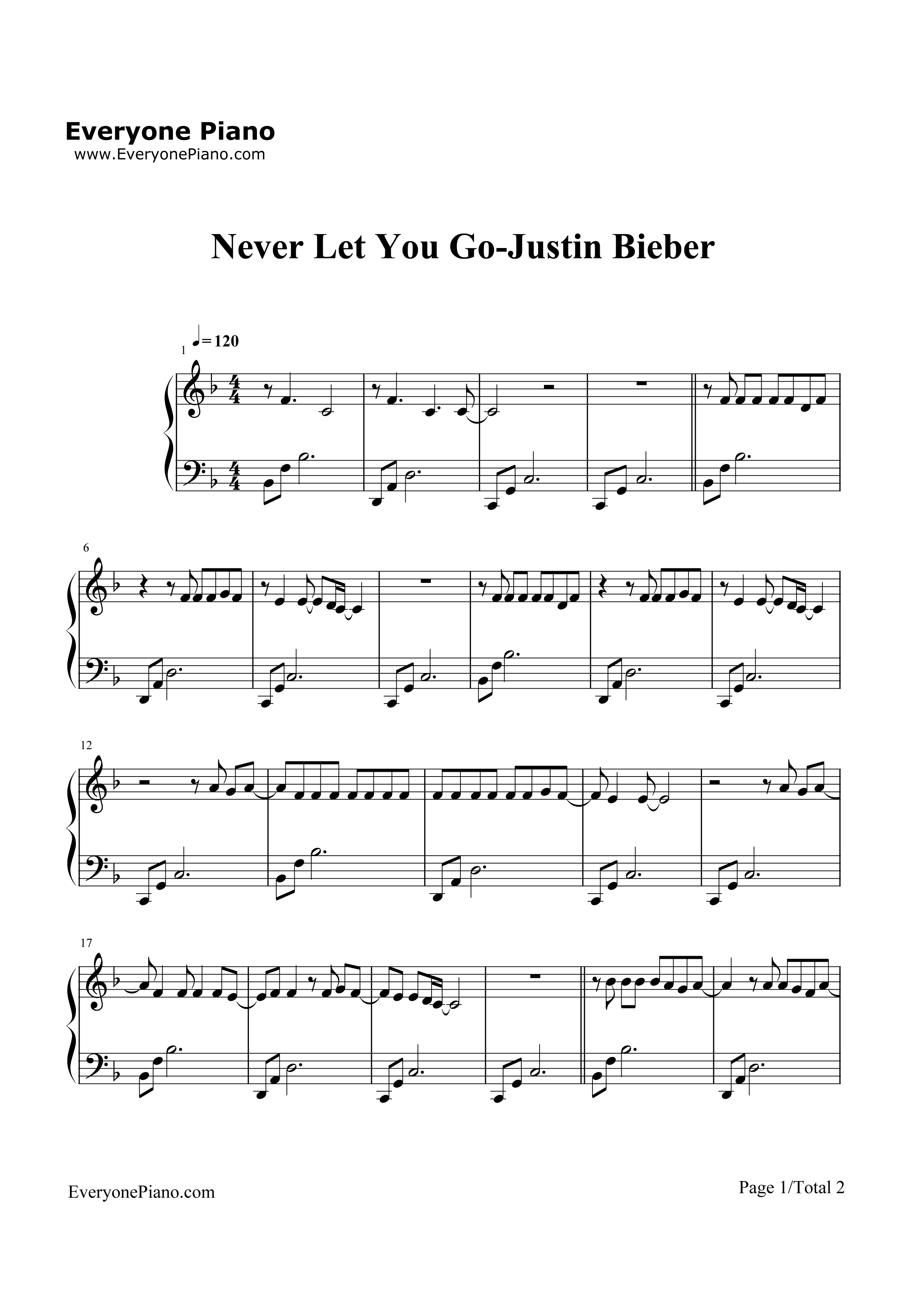 Never Let You Go钢琴谱-Justin Bieber1