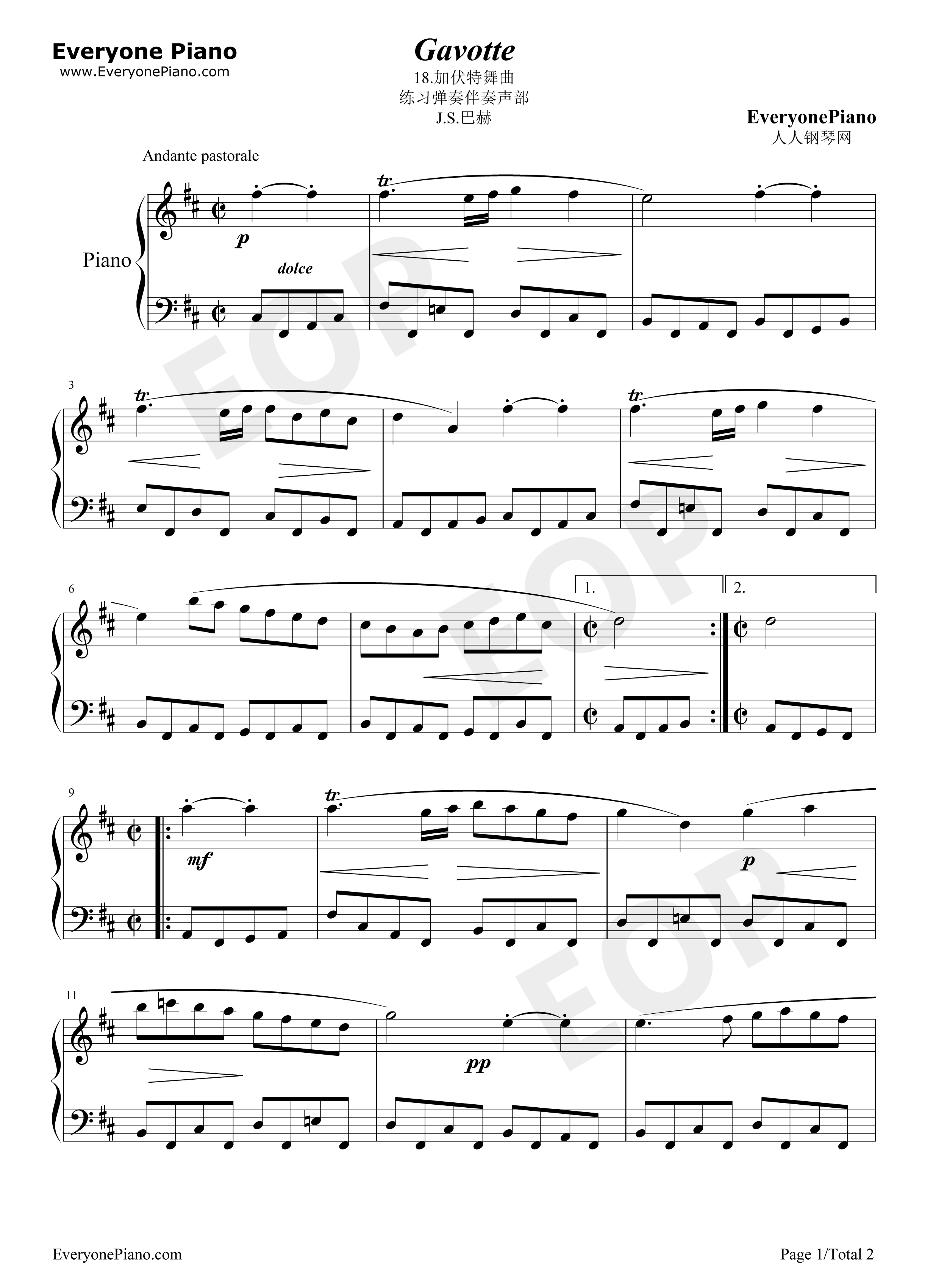 加伏特舞曲 18钢琴谱-巴赫1