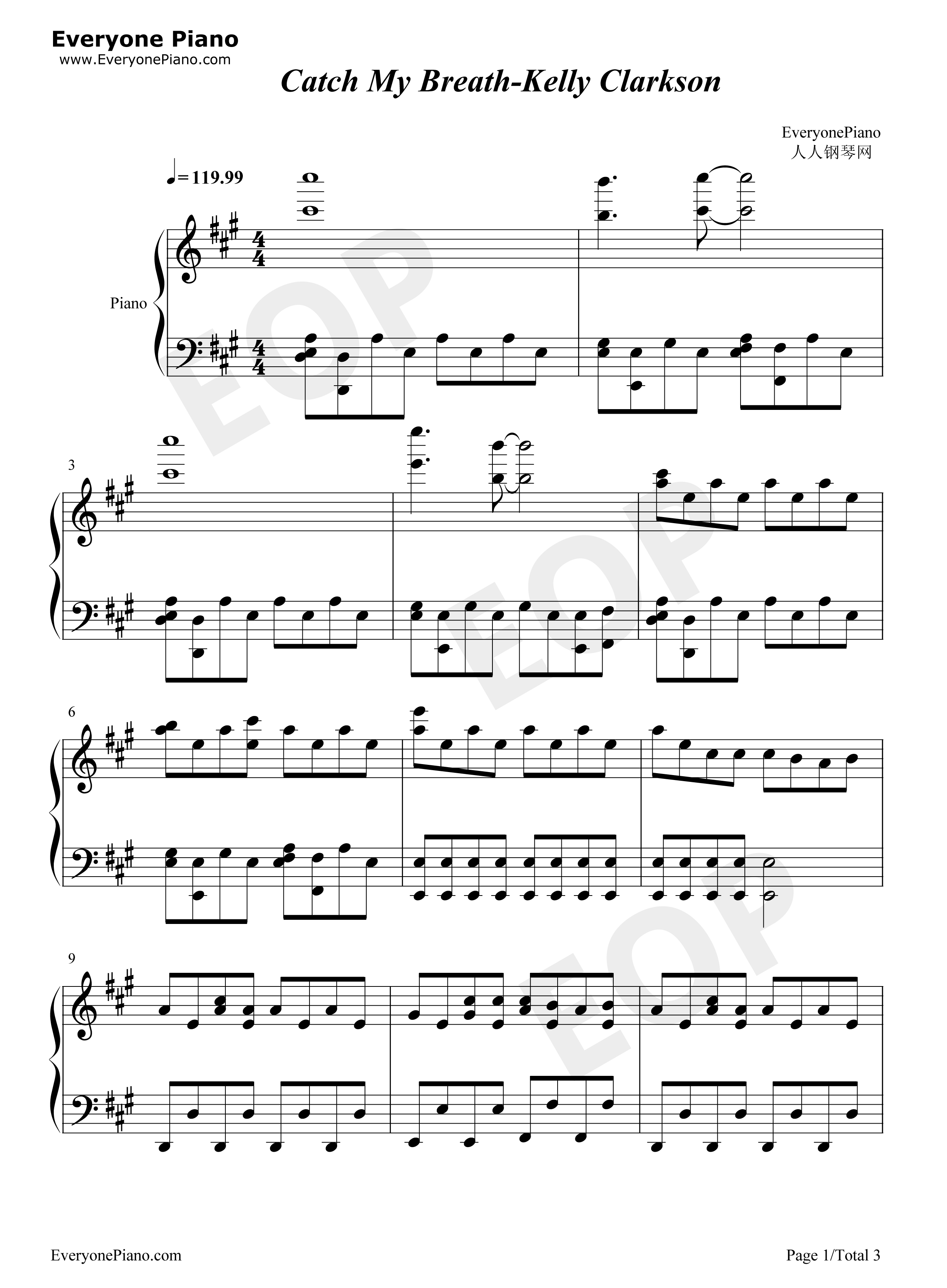 Catch My Breath钢琴谱-Kelly Clarkson1