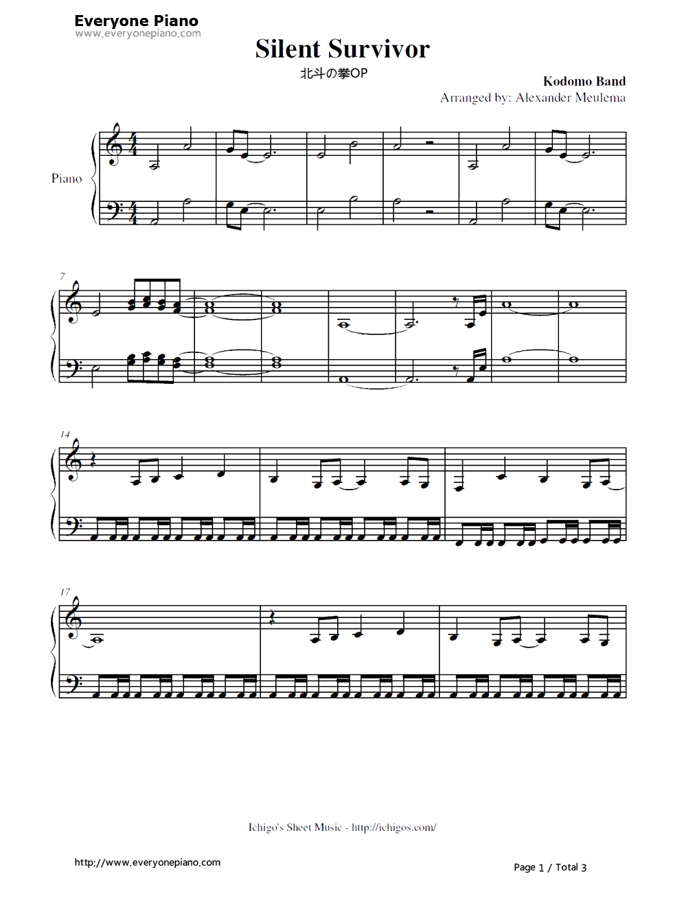 SILENT SURVIVOR钢琴谱-KODOMO BAND1