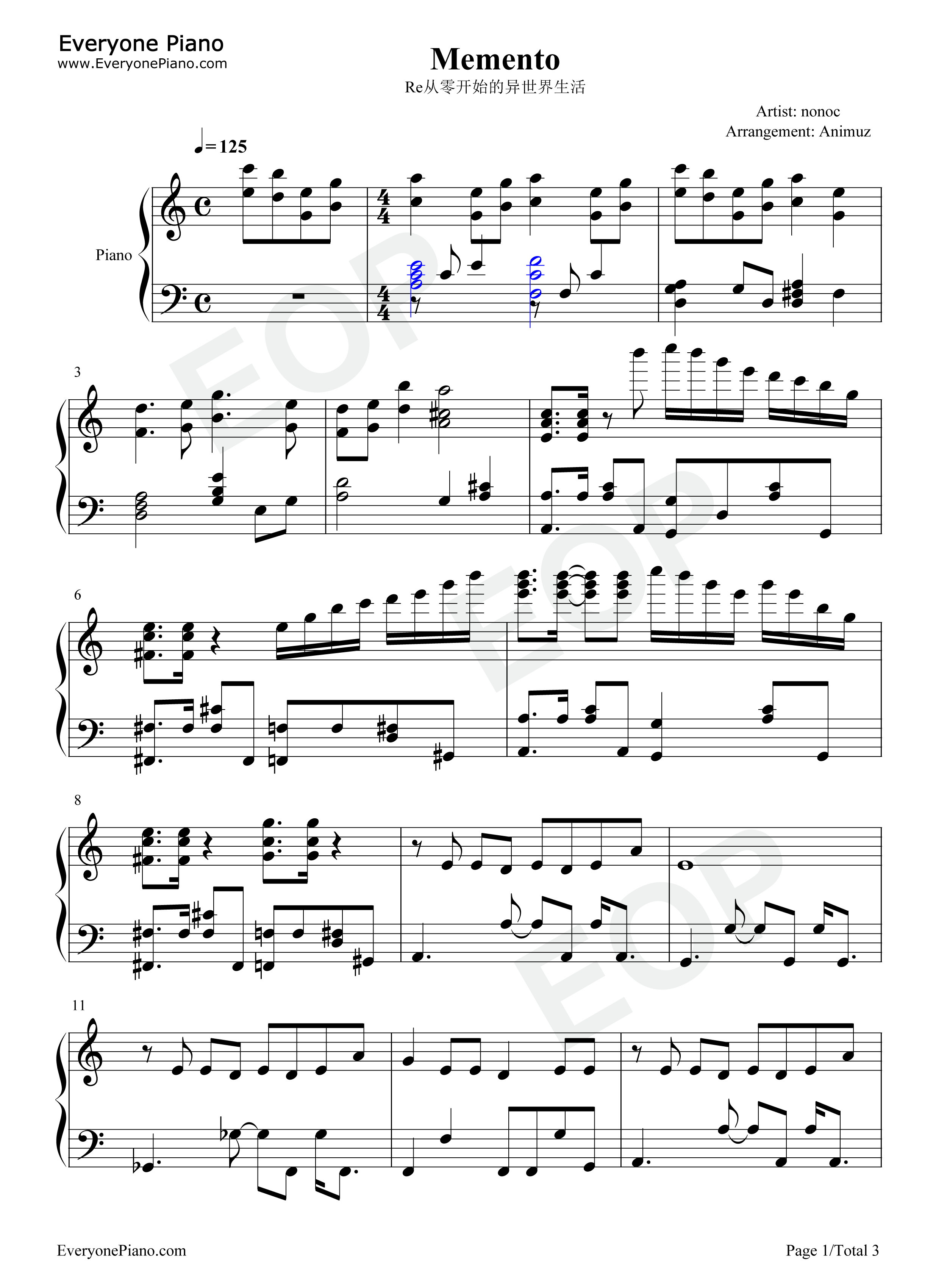 Memento钢琴谱-Nonoc1
