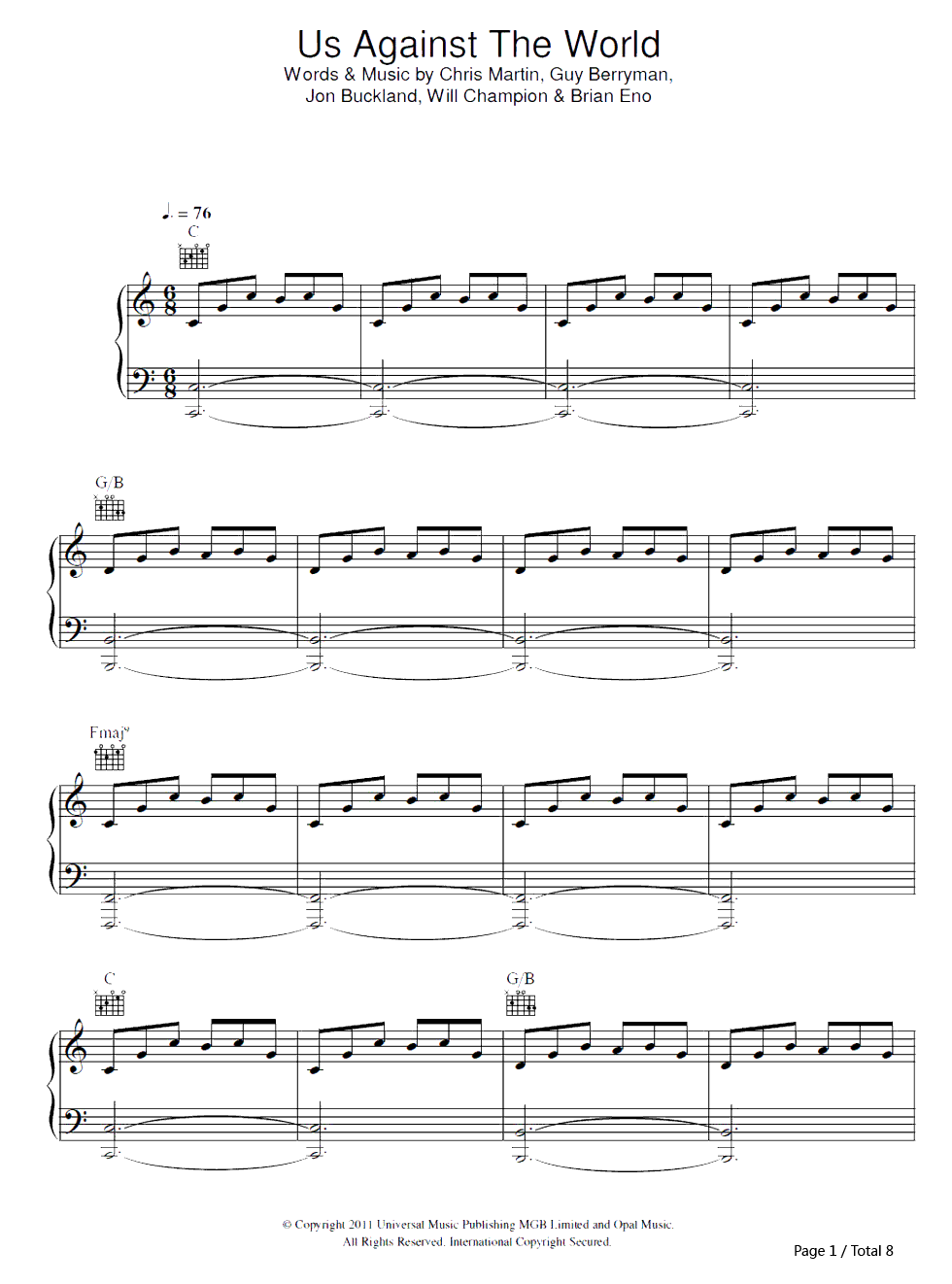 Us Against the World钢琴谱-Coldplay1