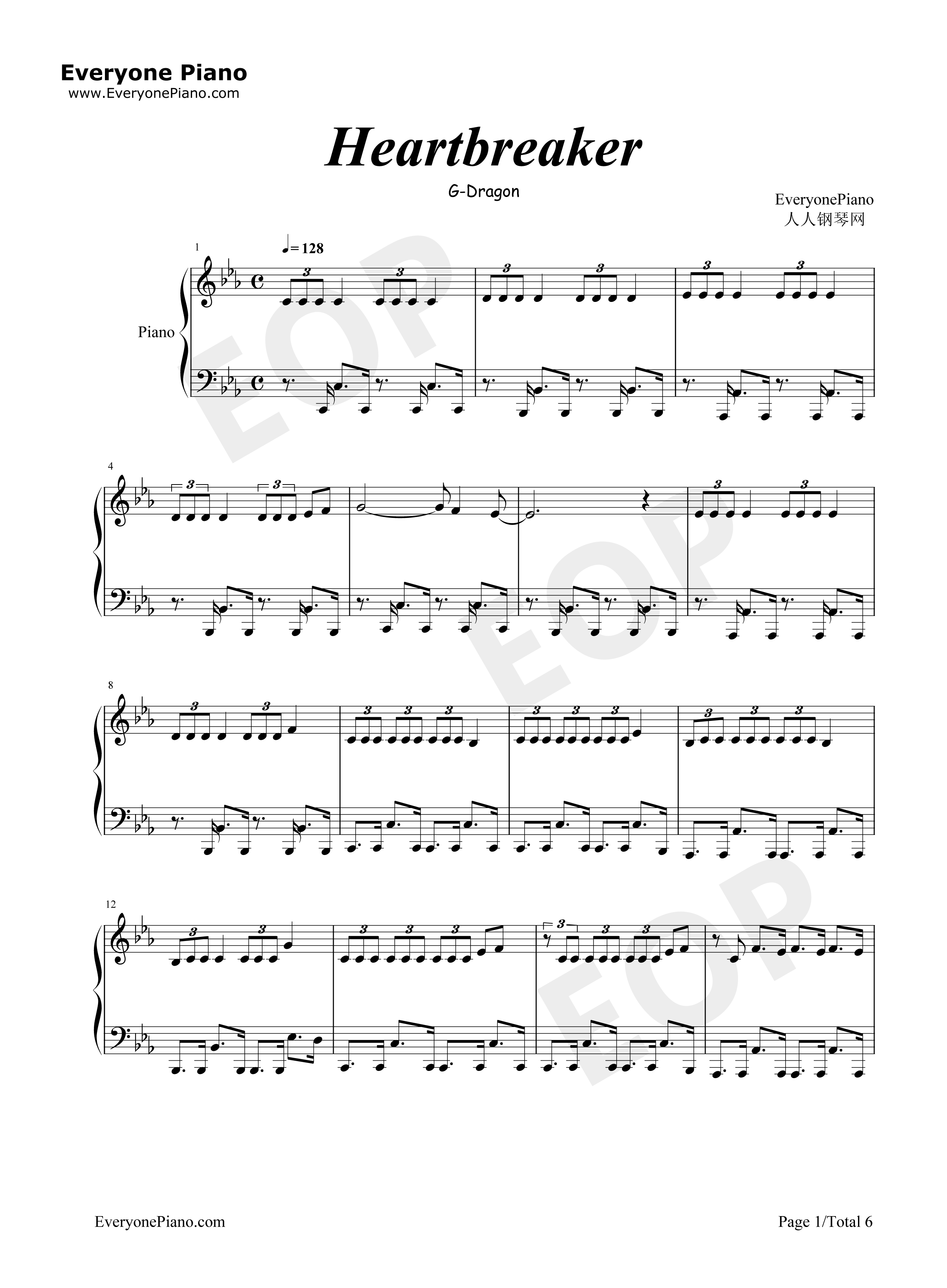 Heartbreaker钢琴谱-G-dragon  权志龙1