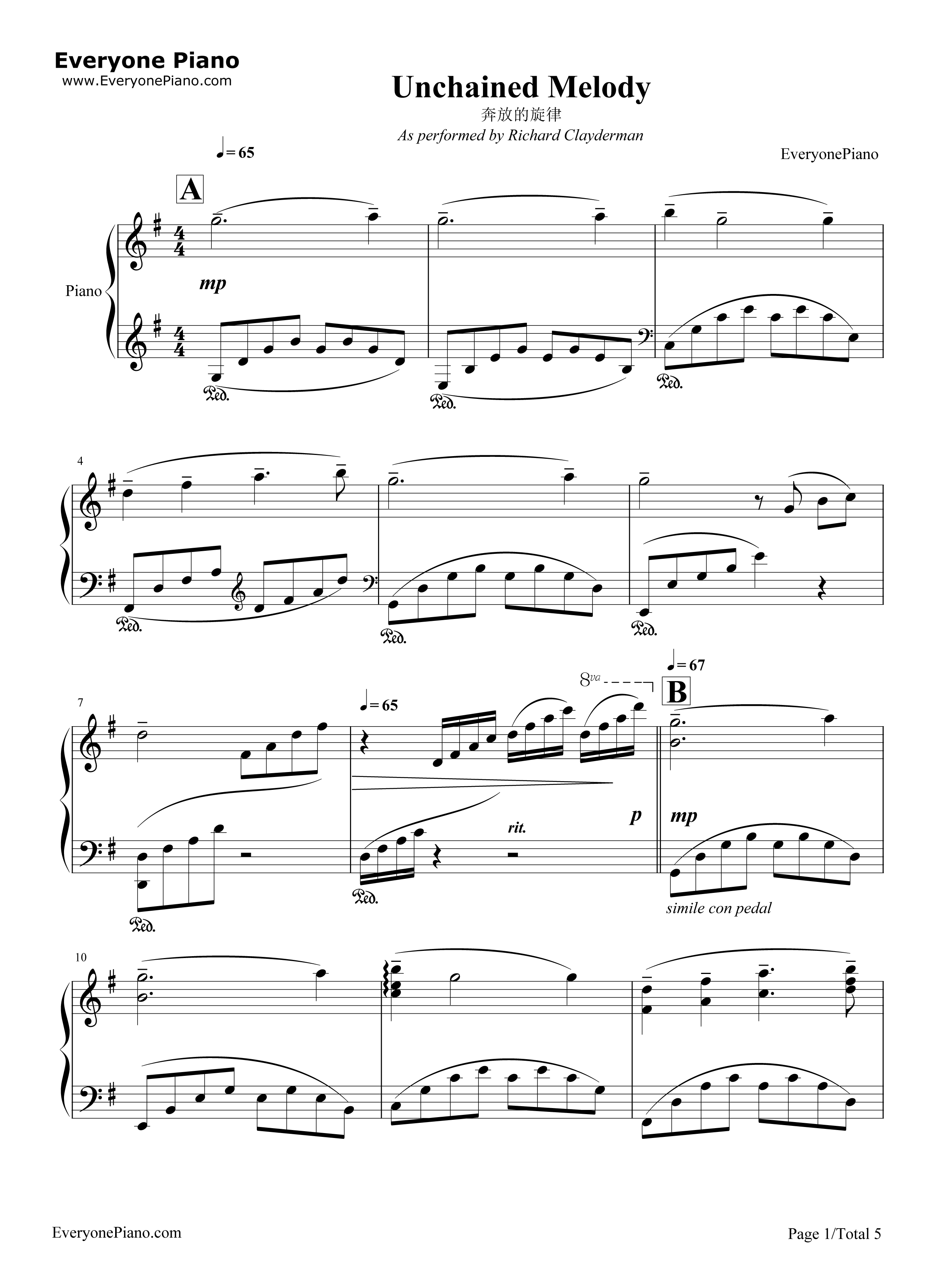 人鬼情未了钢琴谱-理查德·克莱德曼1