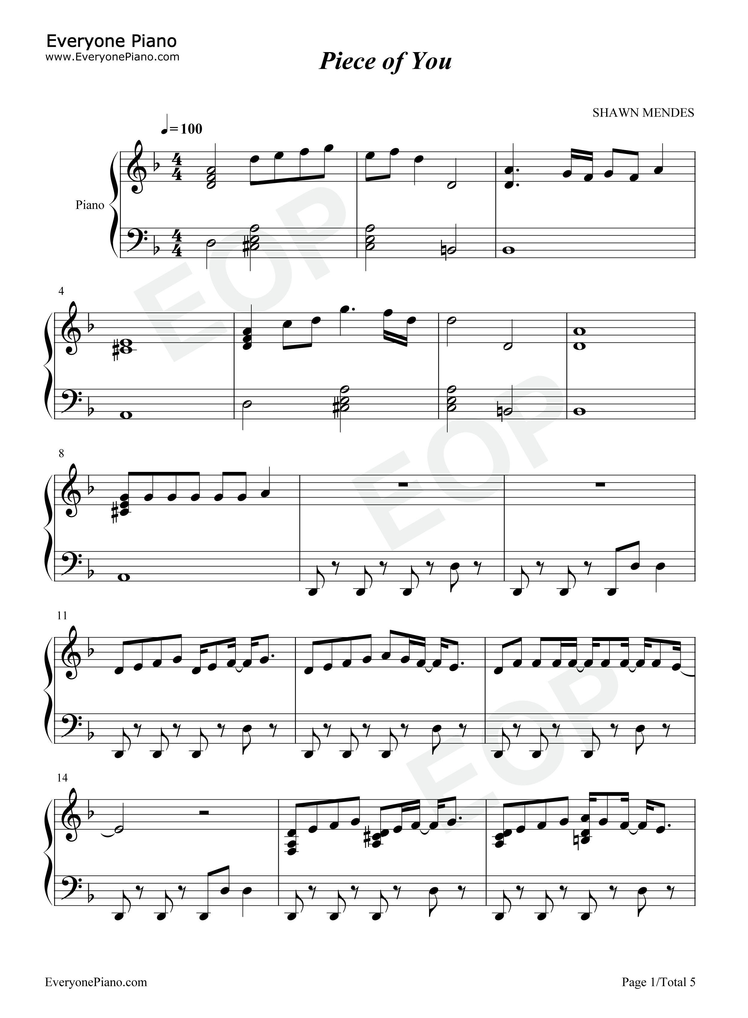 Piece of You钢琴谱-Shawn Mendes1
