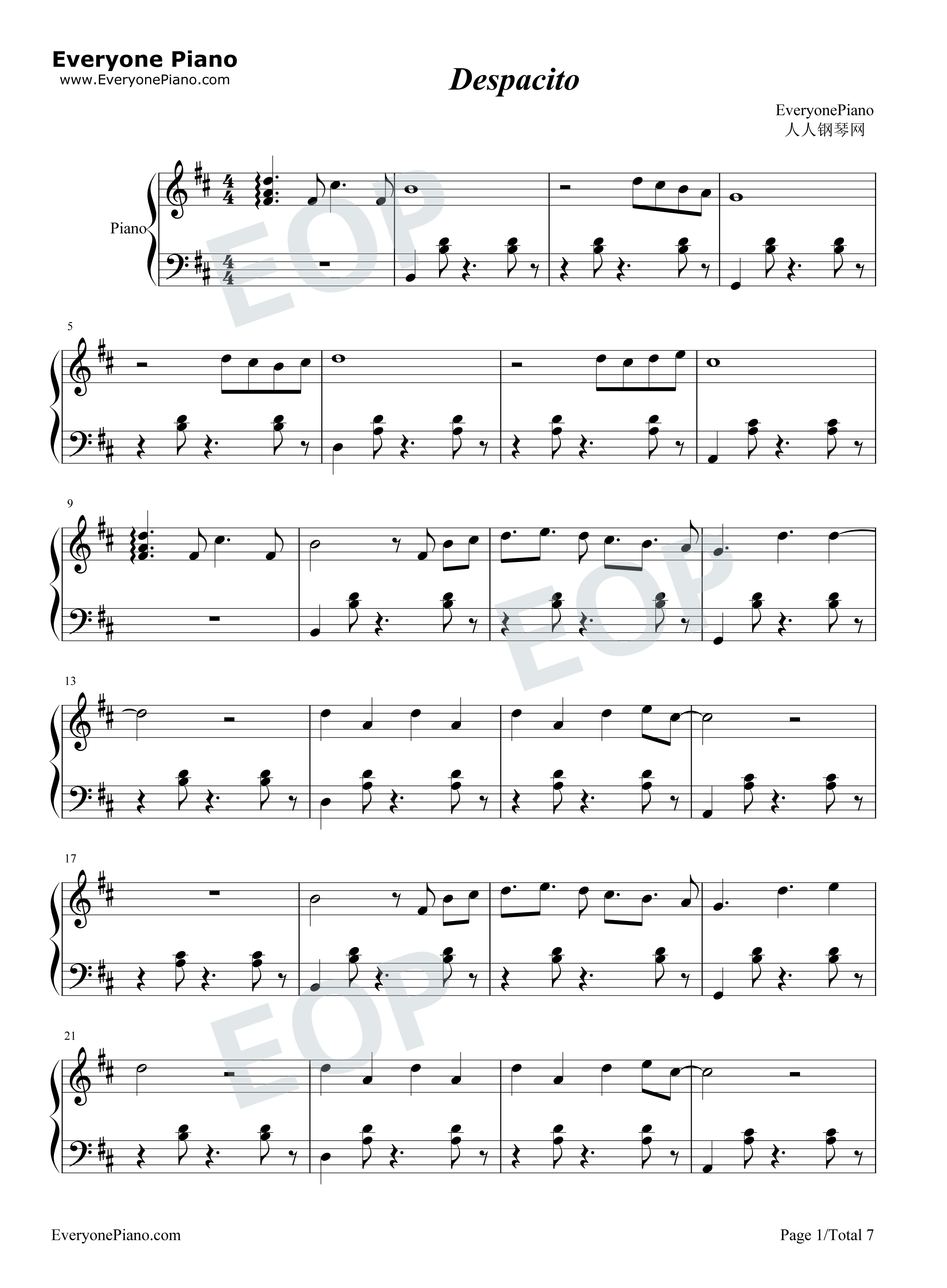 Despacito钢琴谱-Luis Fonsi Daddy Yankee1
