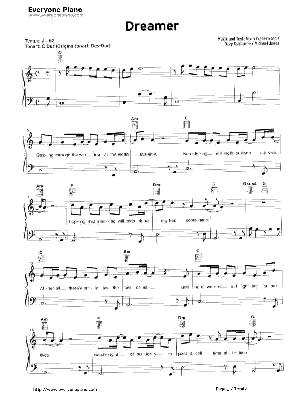 Dreamer钢琴谱-Ozzy Osbourne1