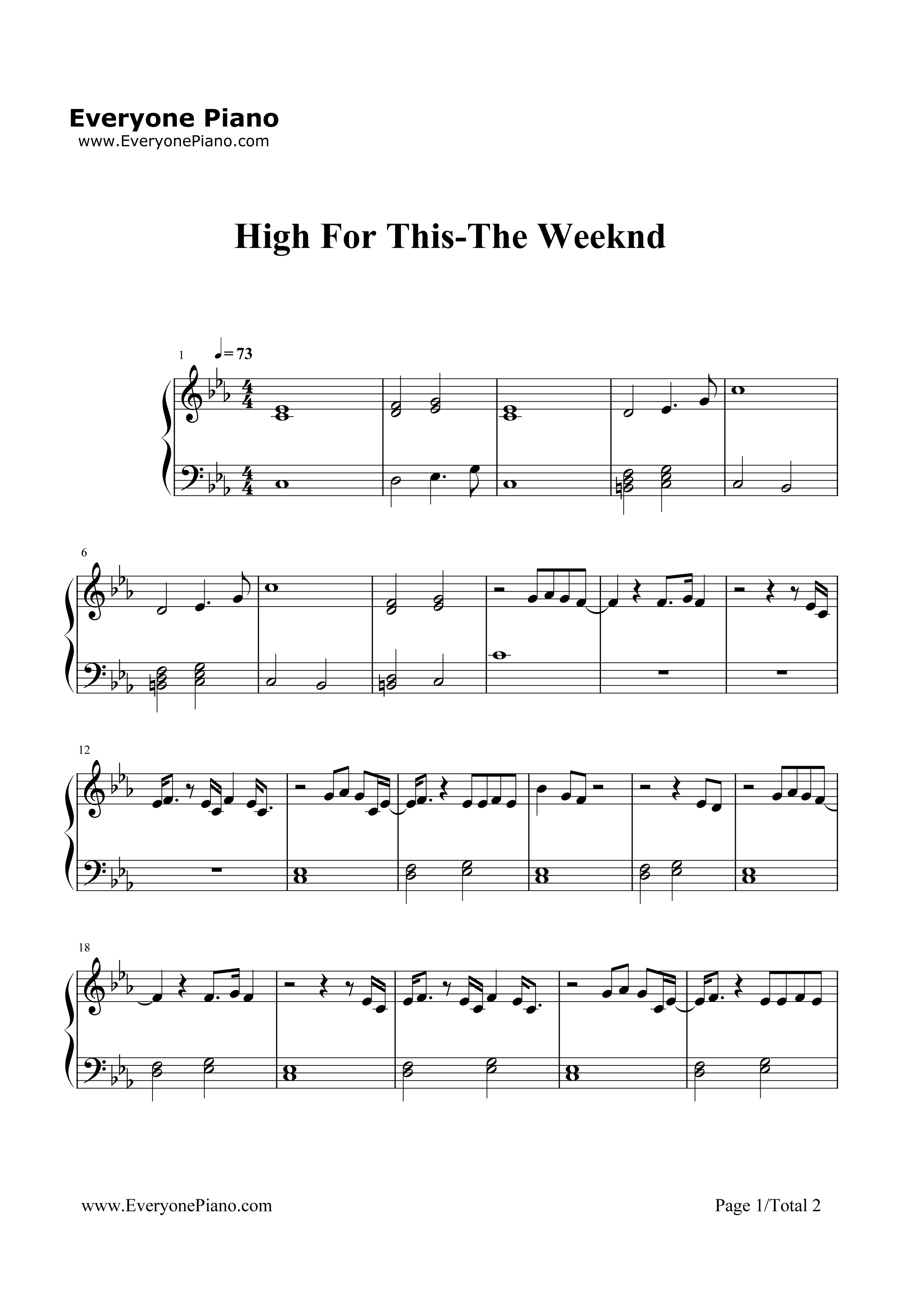 High For This钢琴谱-The Weeknd1