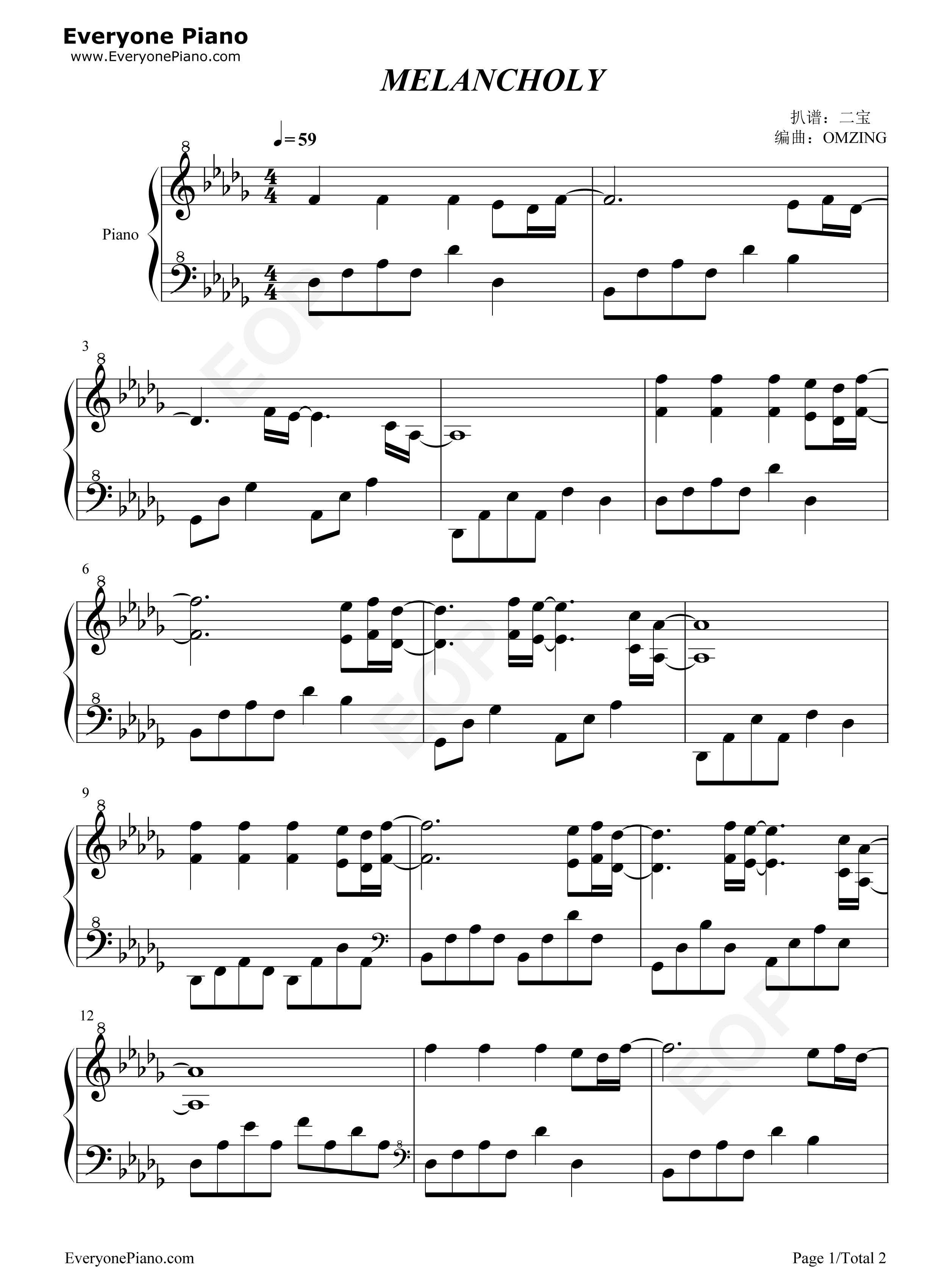 MELANCHOLY钢琴谱-OMZING1