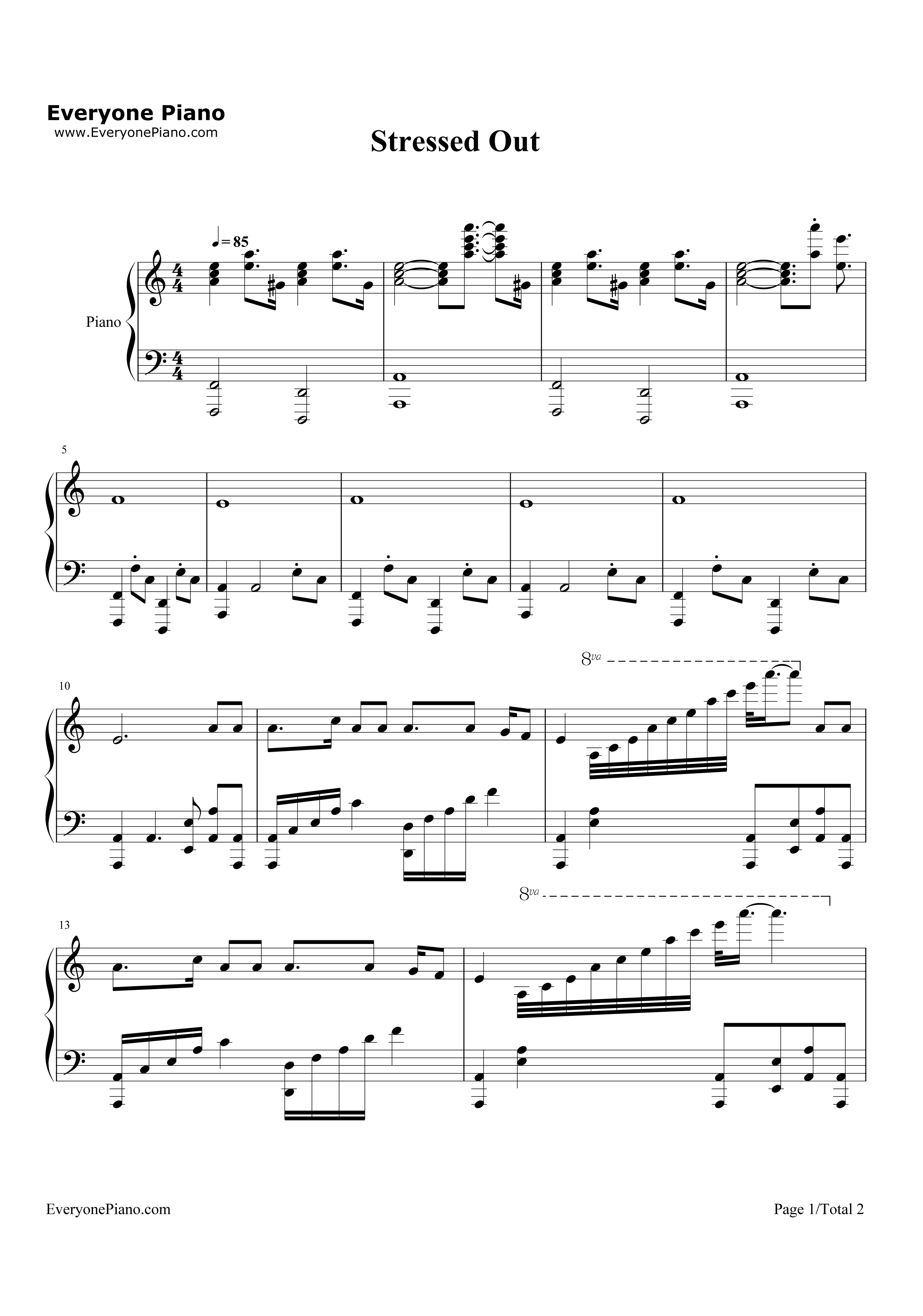 Stressed Out简单版钢琴谱-Twenty One Pilots1
