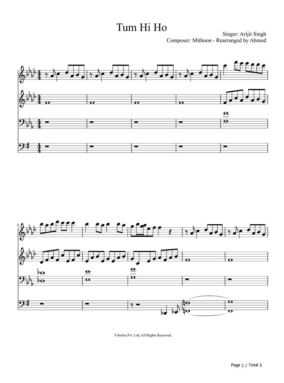 Tum Hi Ho钢琴谱-Arijit Singh1