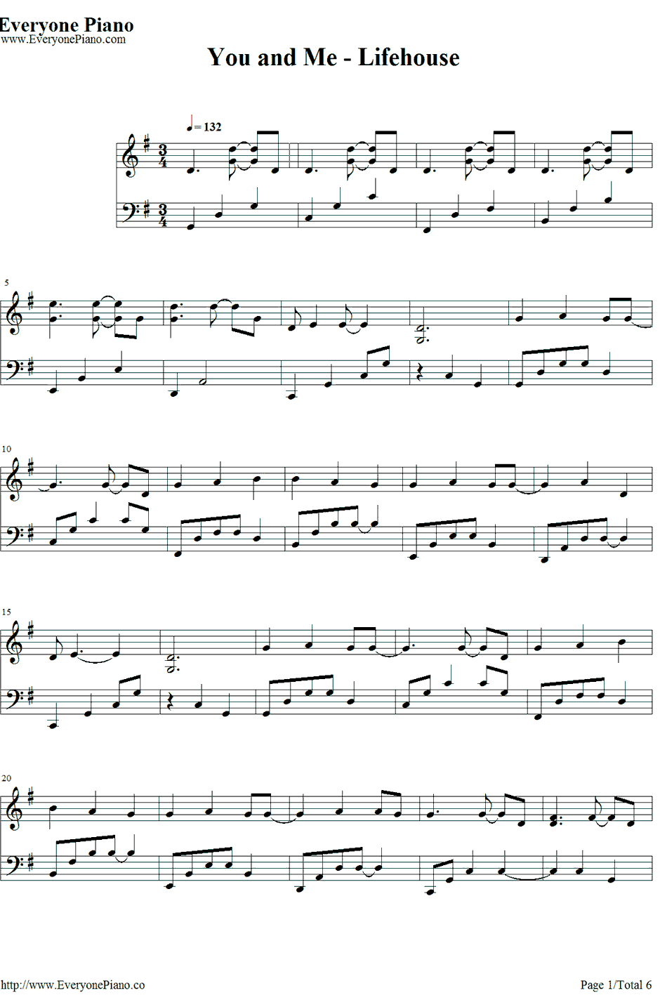 You and Me钢琴谱-Lifehouse1