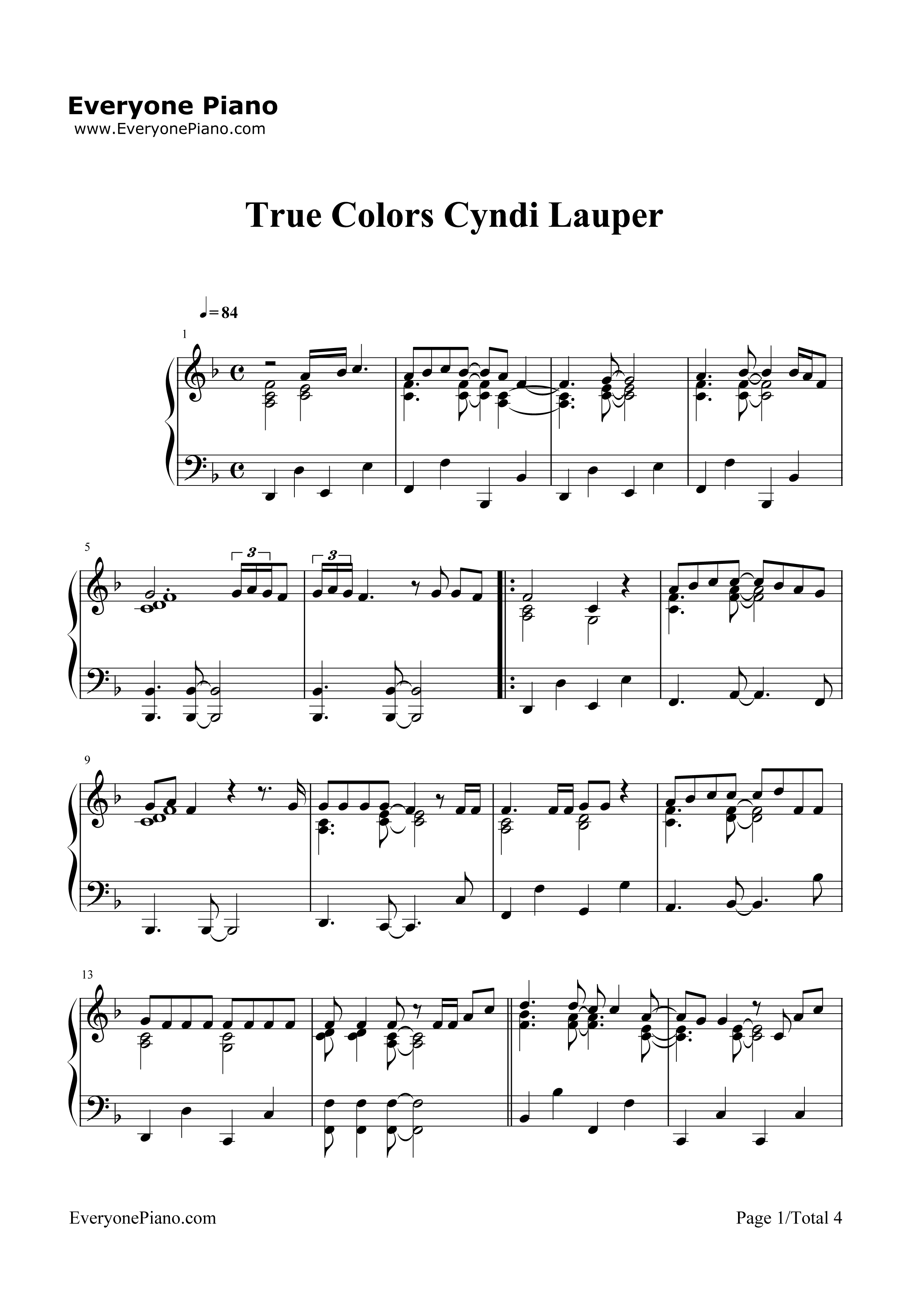 True Colors钢琴谱-Cyndi Lauper1