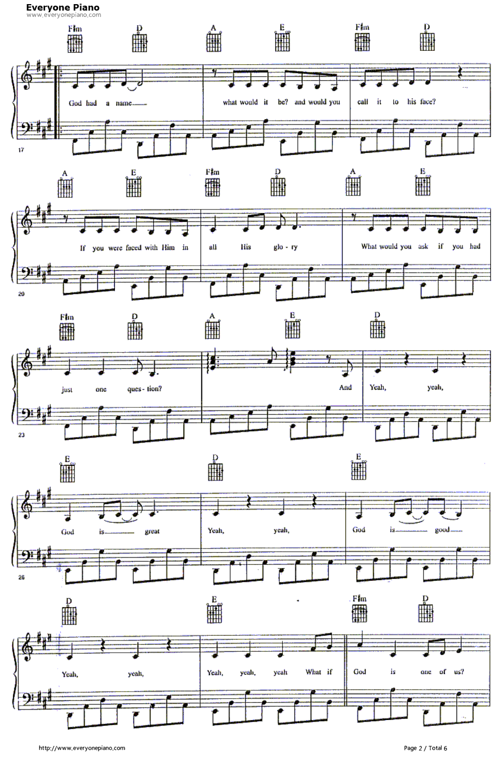 One of Us钢琴谱-Joan Osborne2