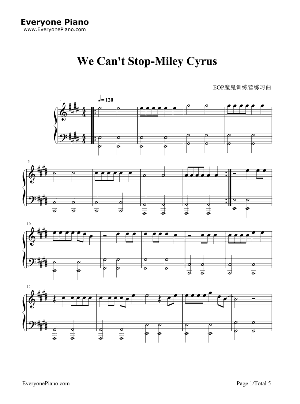 We Can't Stop钢琴谱-Miley Cyrus1