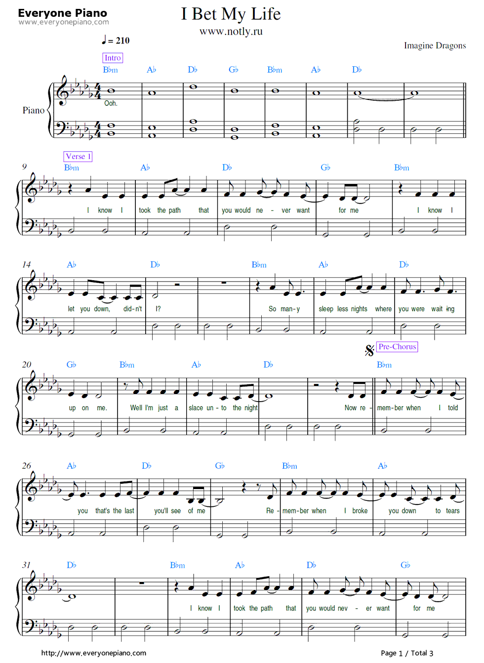 I Bet My Life钢琴谱-Imagine Dragons1