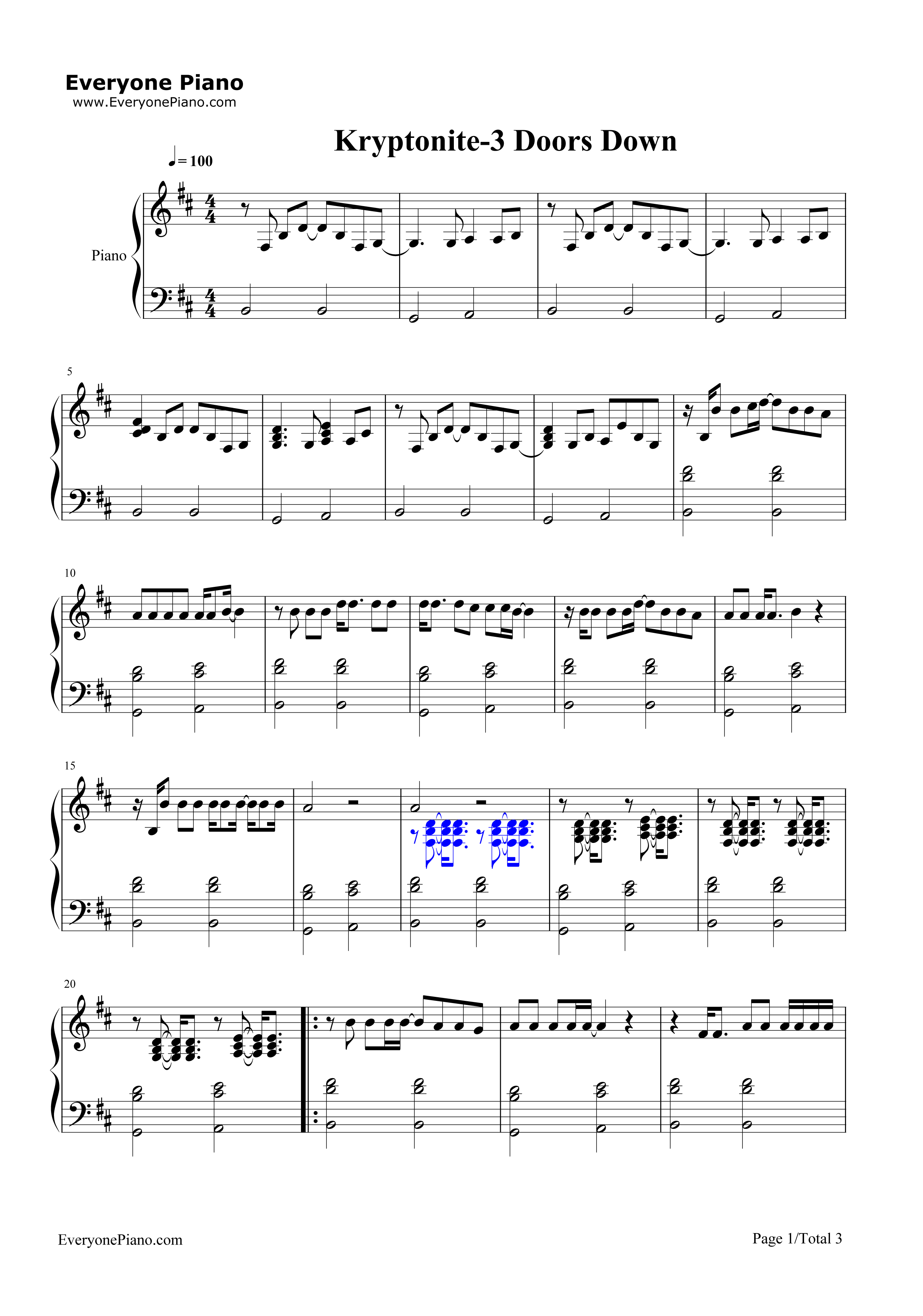 Kryptonite钢琴谱-3 Doors Down1