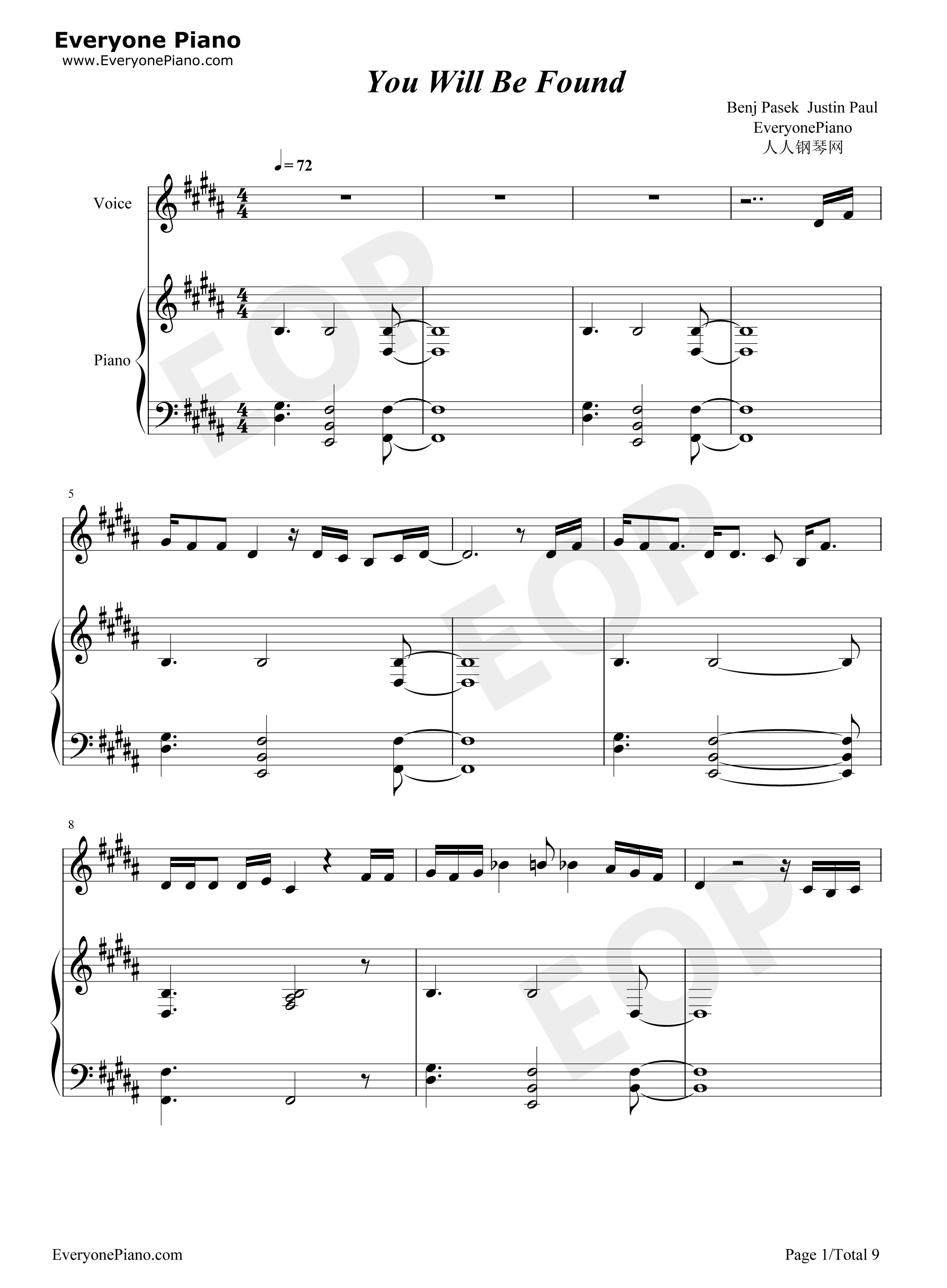 You Will Be Found钢琴谱-Benj Pasek1