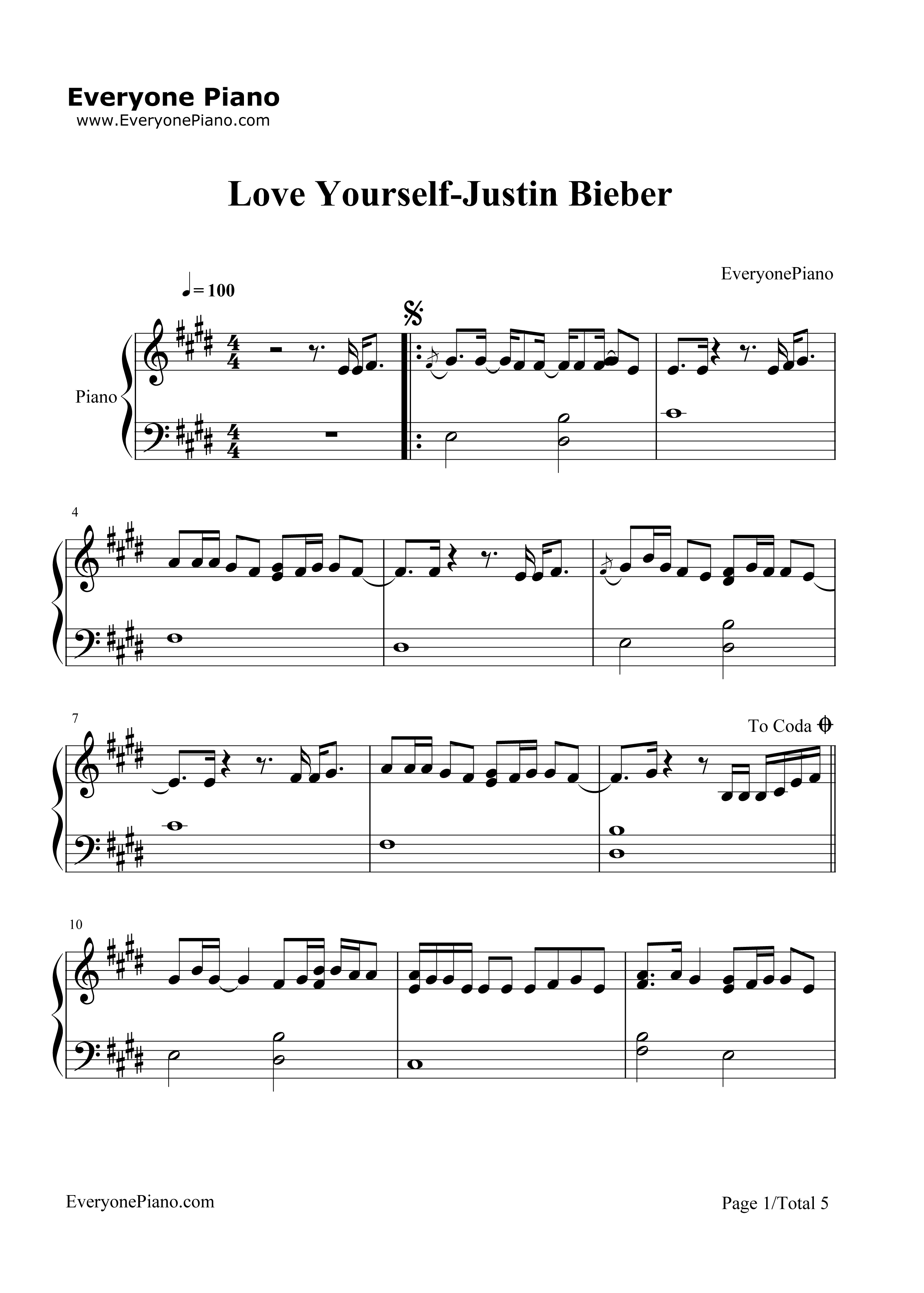 Love Yourself钢琴谱-Justin Bieber1