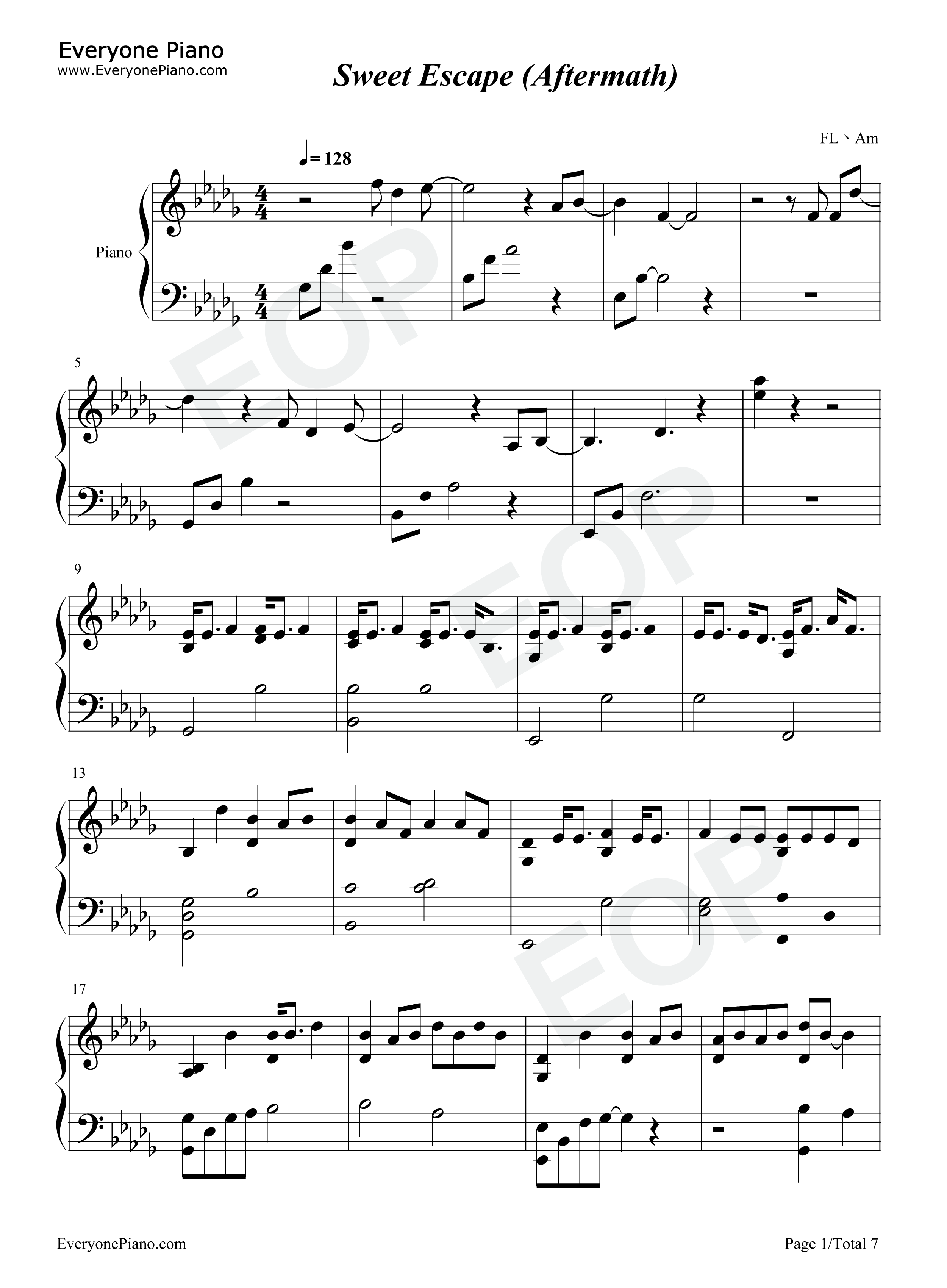Sweet Escape Aftermath钢琴谱-张敬轩1