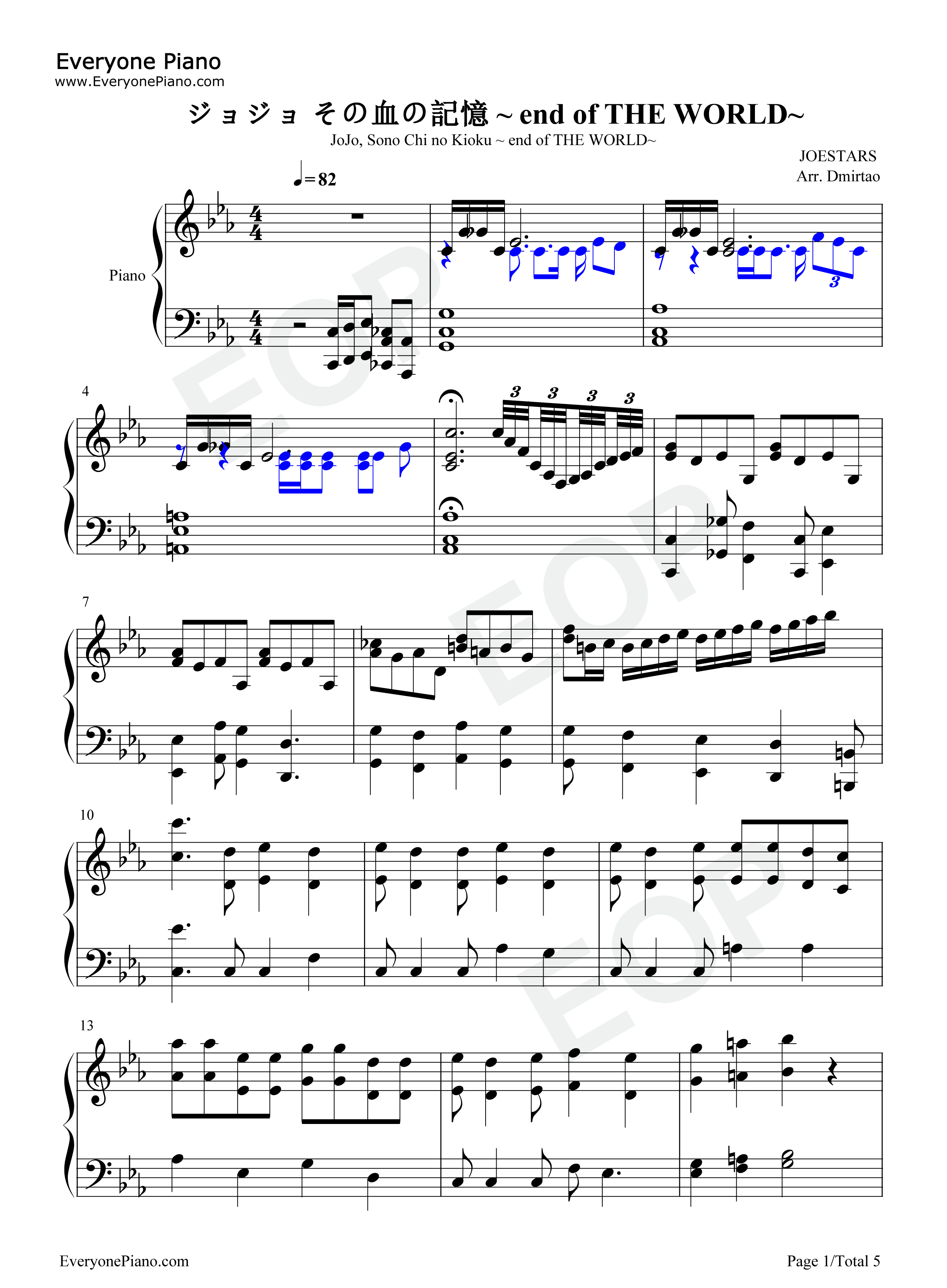 ジョジョ その血の记忆〜end of THE WORLD〜钢琴谱-JO☆STARS ~TOMMY Coda JIN~1