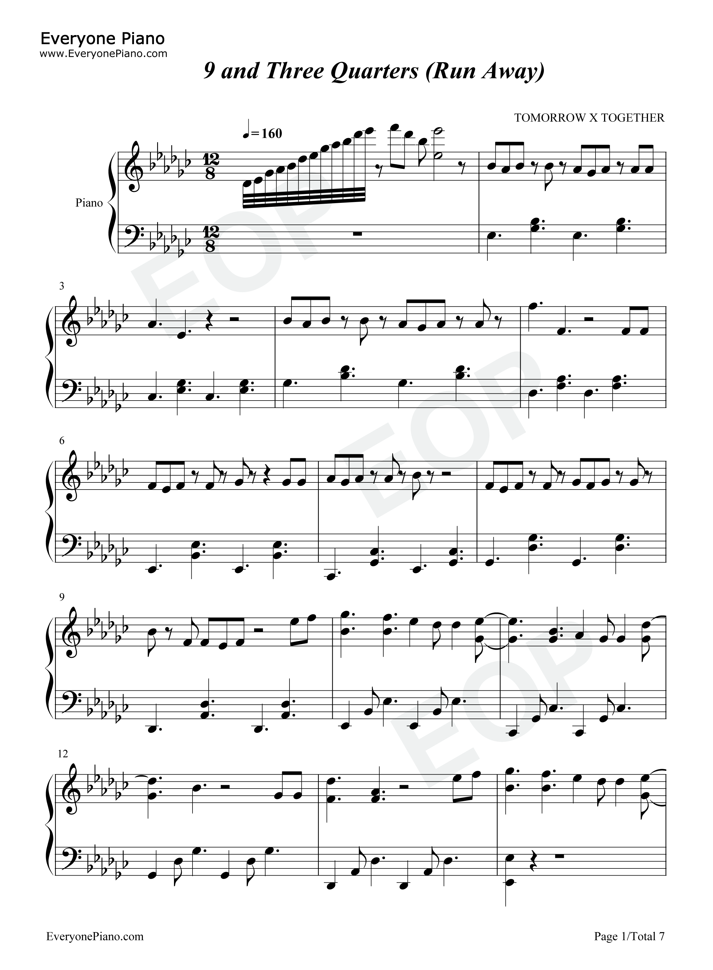 9 and Three Quarters Run Away钢琴谱-TXT1