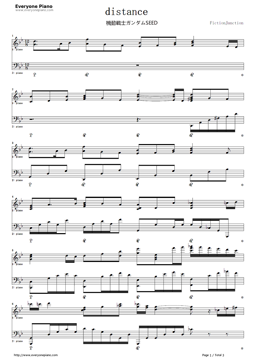Distance钢琴谱-FictionJunction1
