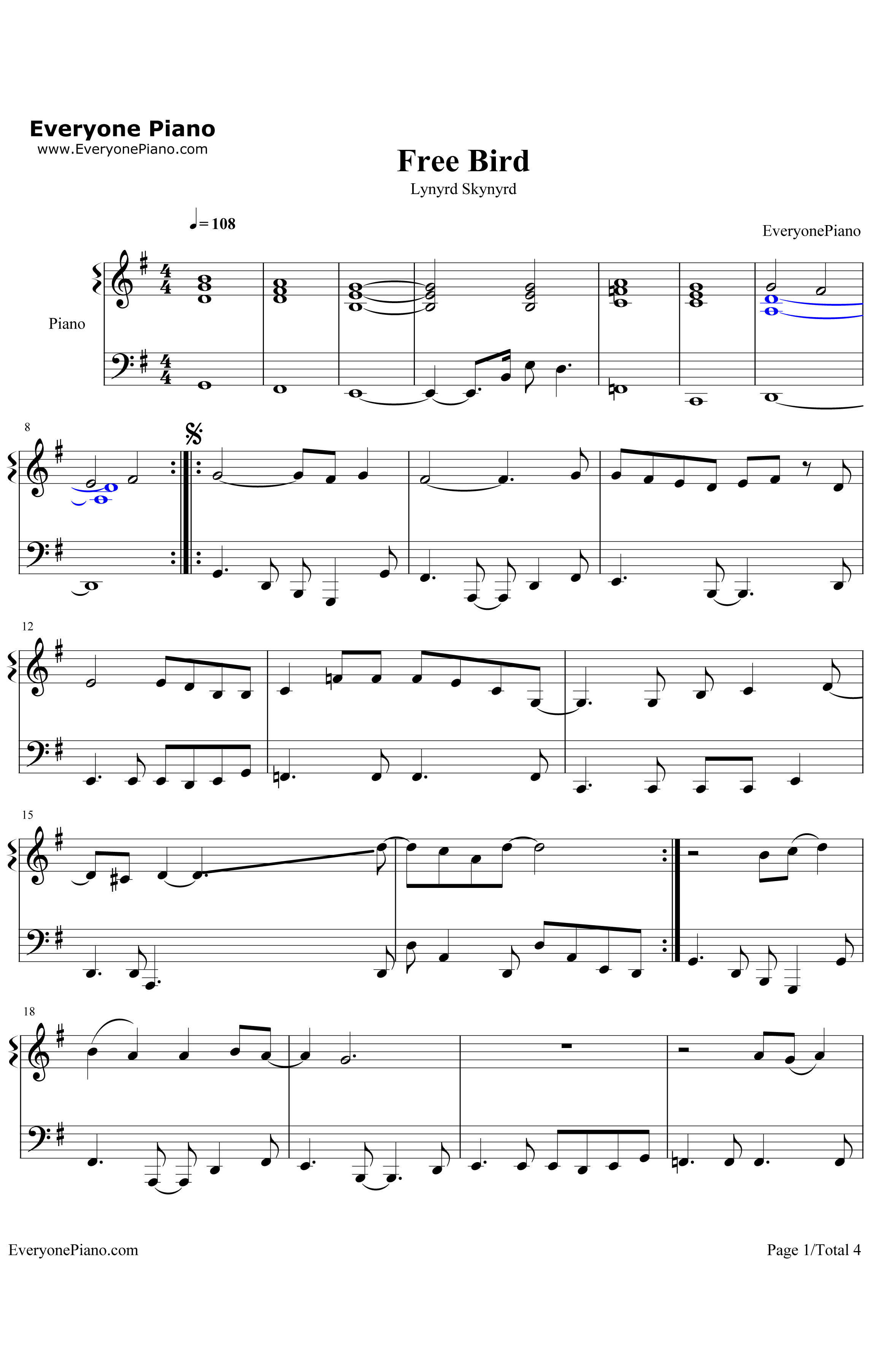 FreeBird钢琴谱-LynyrdSkynyrd1