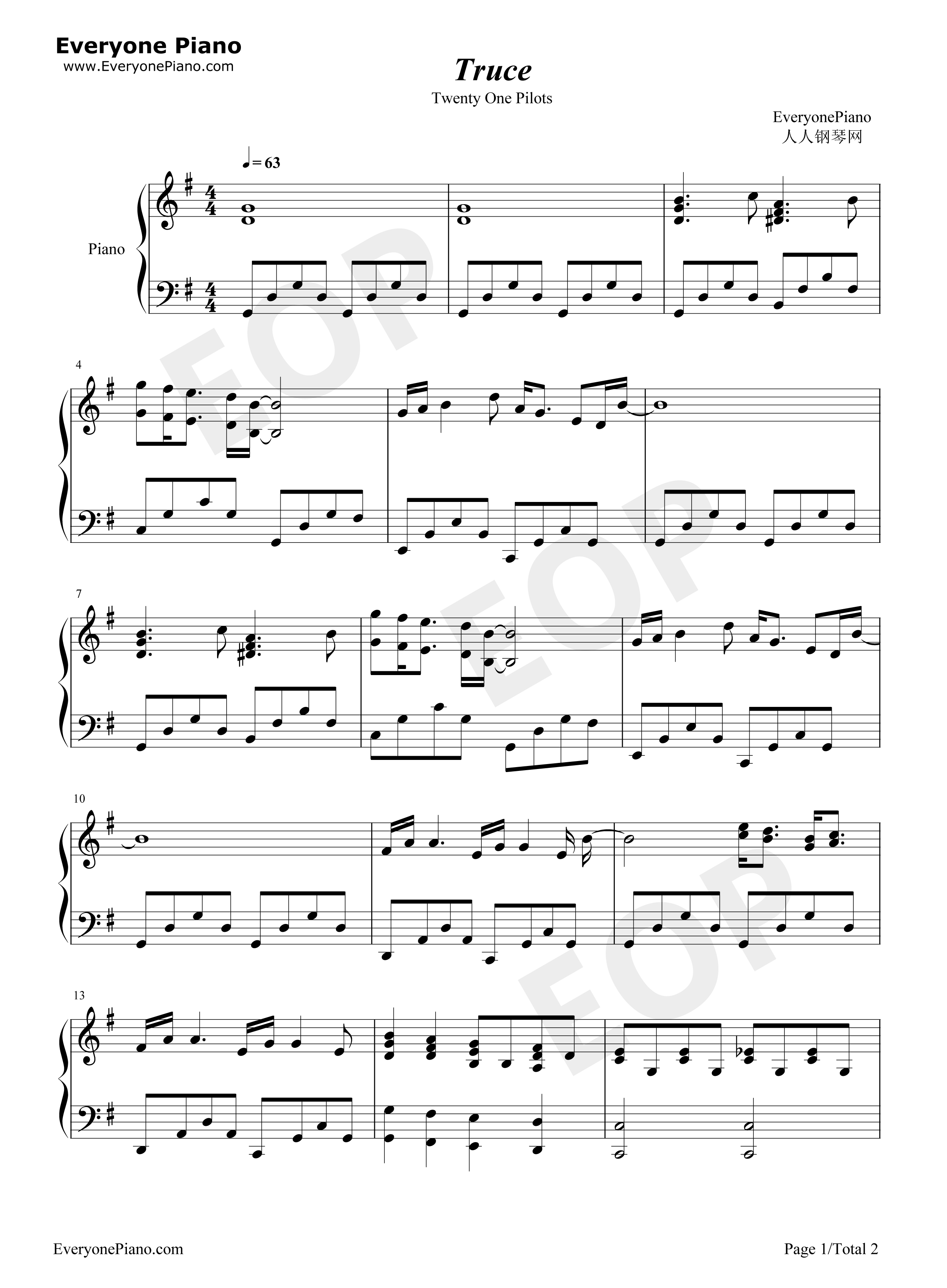 Truce钢琴谱-Twenty One Pilots1