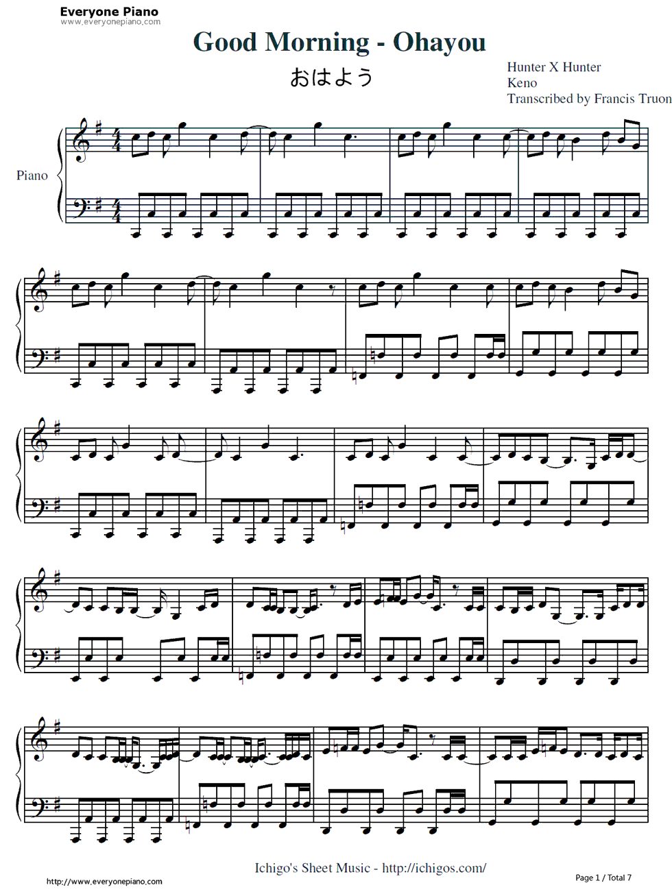 おはよう钢琴谱-Keno1