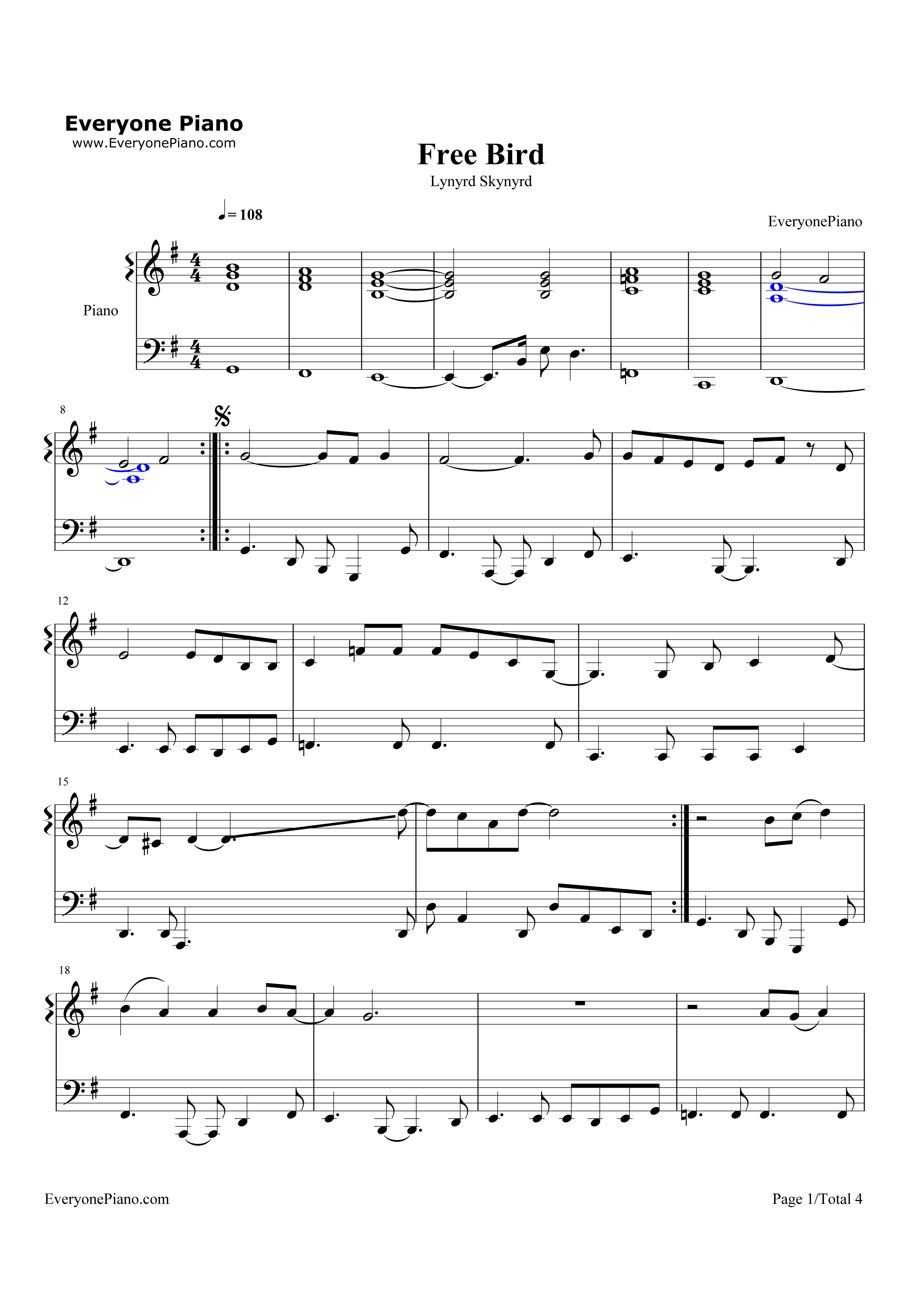 Free Bird钢琴谱-Lynyrd Skynyrd1