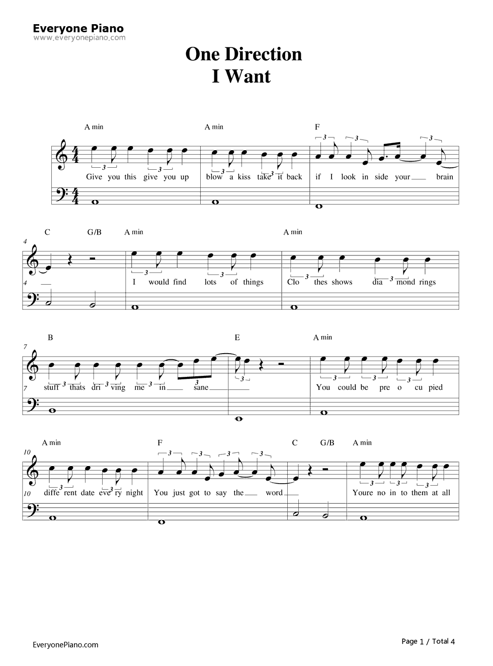 I Want钢琴谱-One Direction1