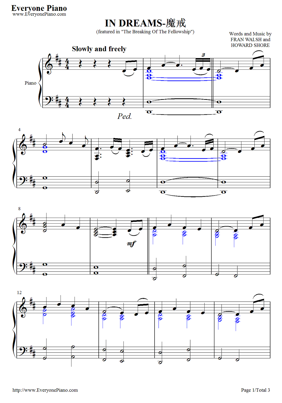 In Dreams钢琴谱-Howard Shore1