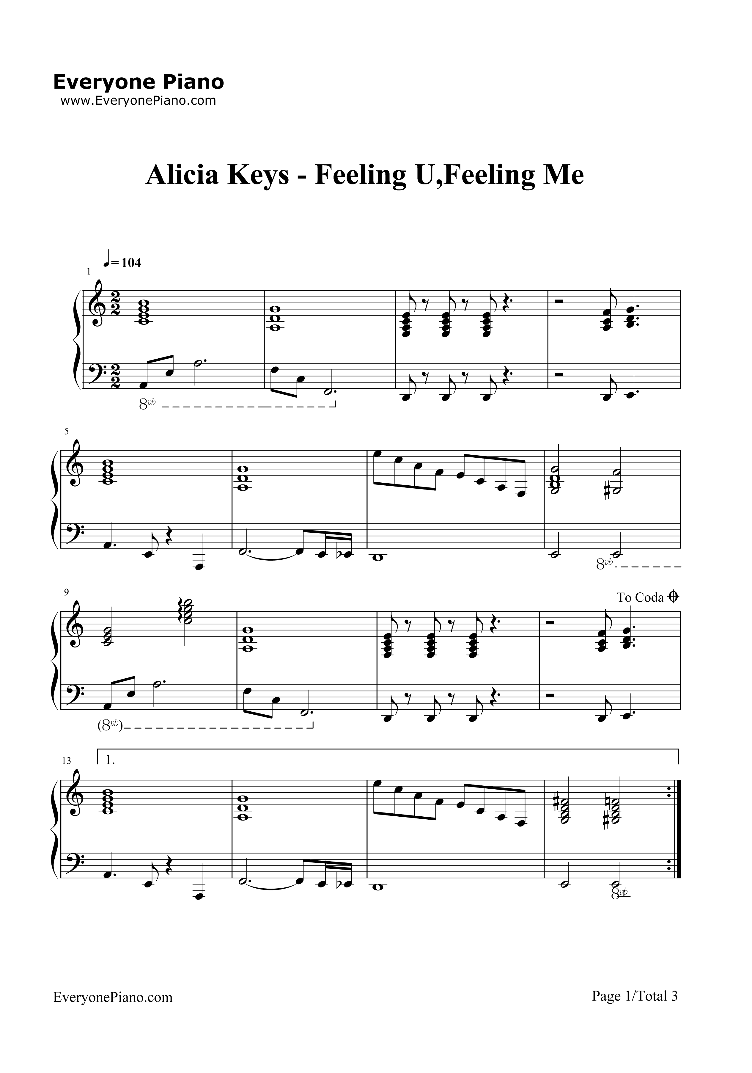 Feeling U Feeling Me钢琴谱-Alicia Keys1